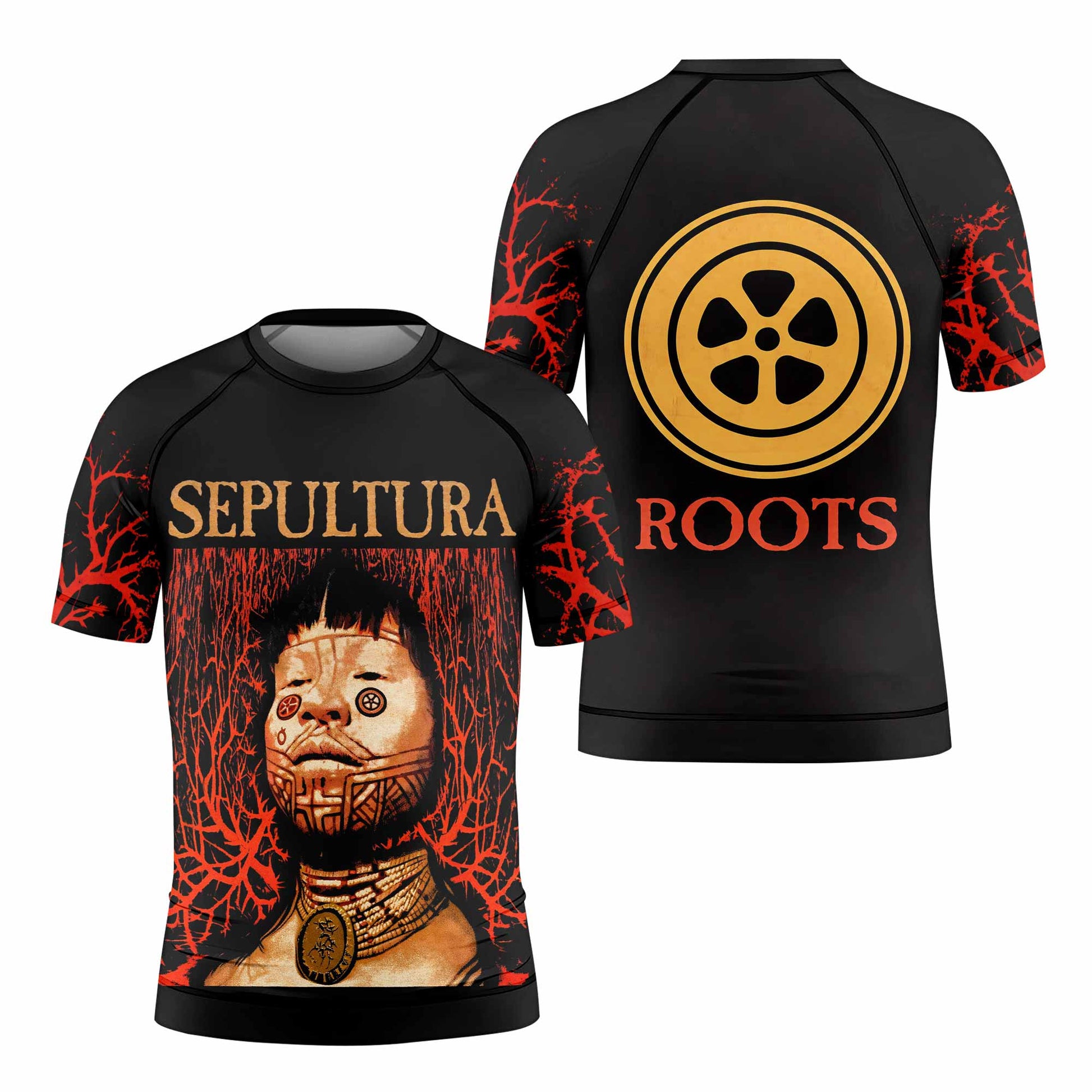 Sepultura Roots Kids Rash Guard Short Sleeve - front and back view
