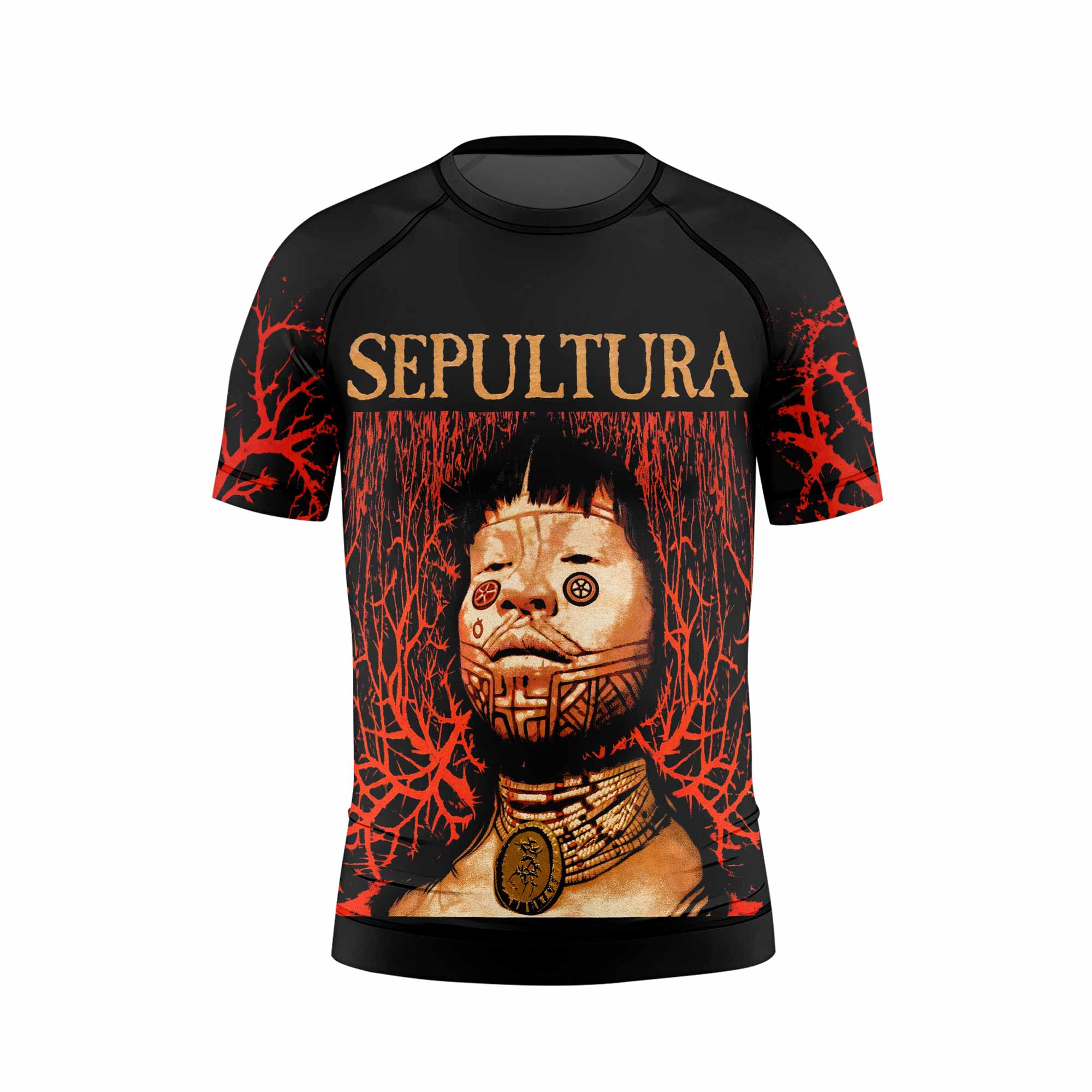 Sepultura Roots Kids Rash Guard Short Sleeve - front view mockup