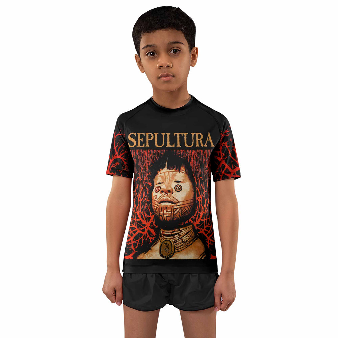Sepultura Roots Kids Rash Guard Short Sleeve - boy's lifestyle view