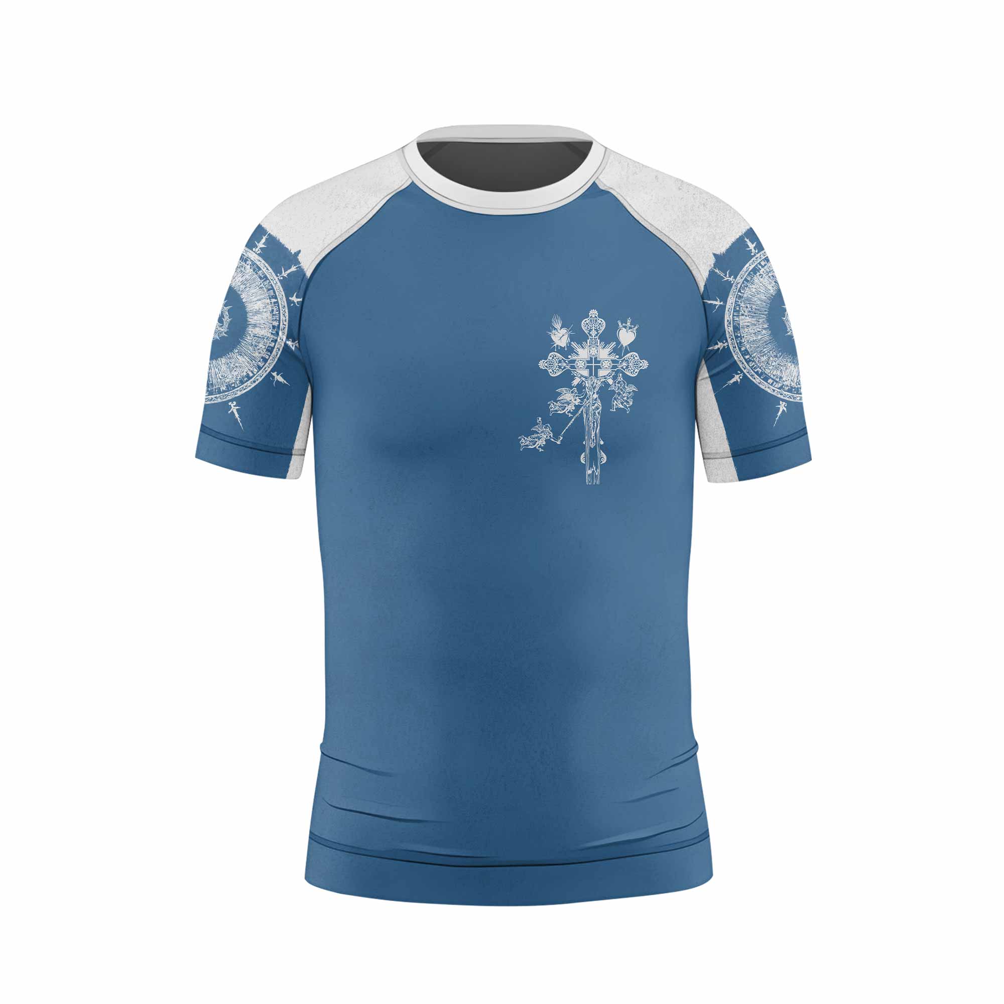 Our Lady of Sorrows Kids Rash Guard Short Sleeve - front view mockup