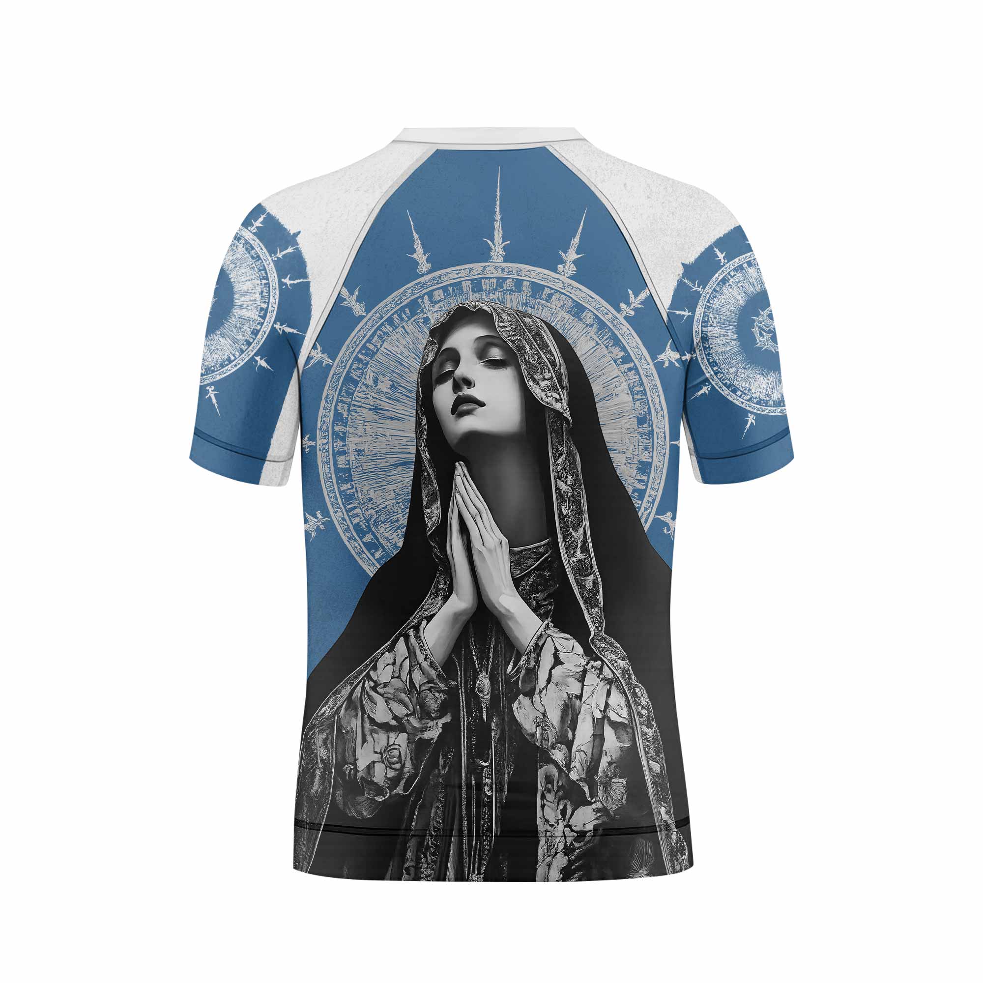 Our Lady of Sorrows Kids Rash Guard Short Sleeve - back view mockup