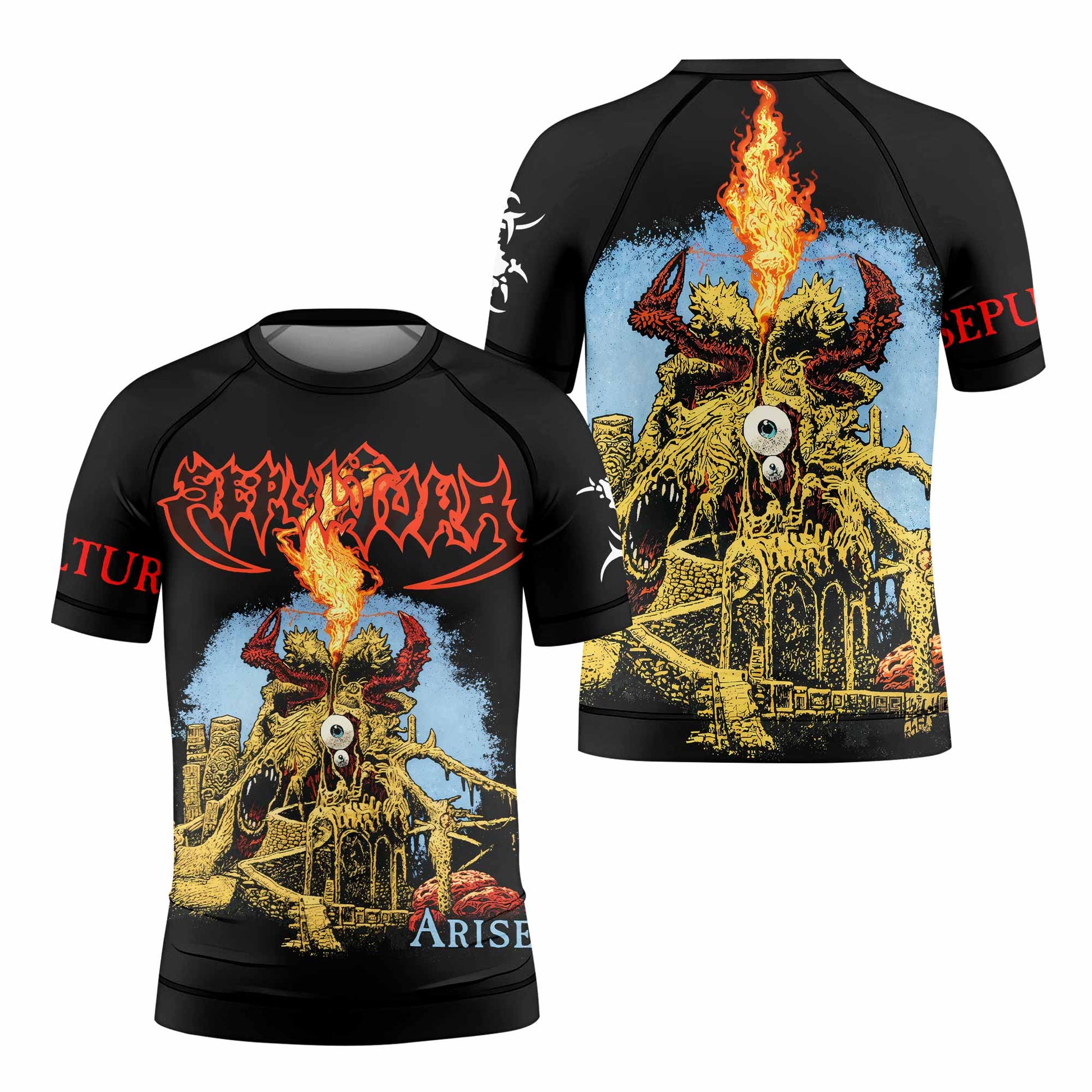 Sepultura Arise Kids Rash Guard Short Sleeve - front and back view