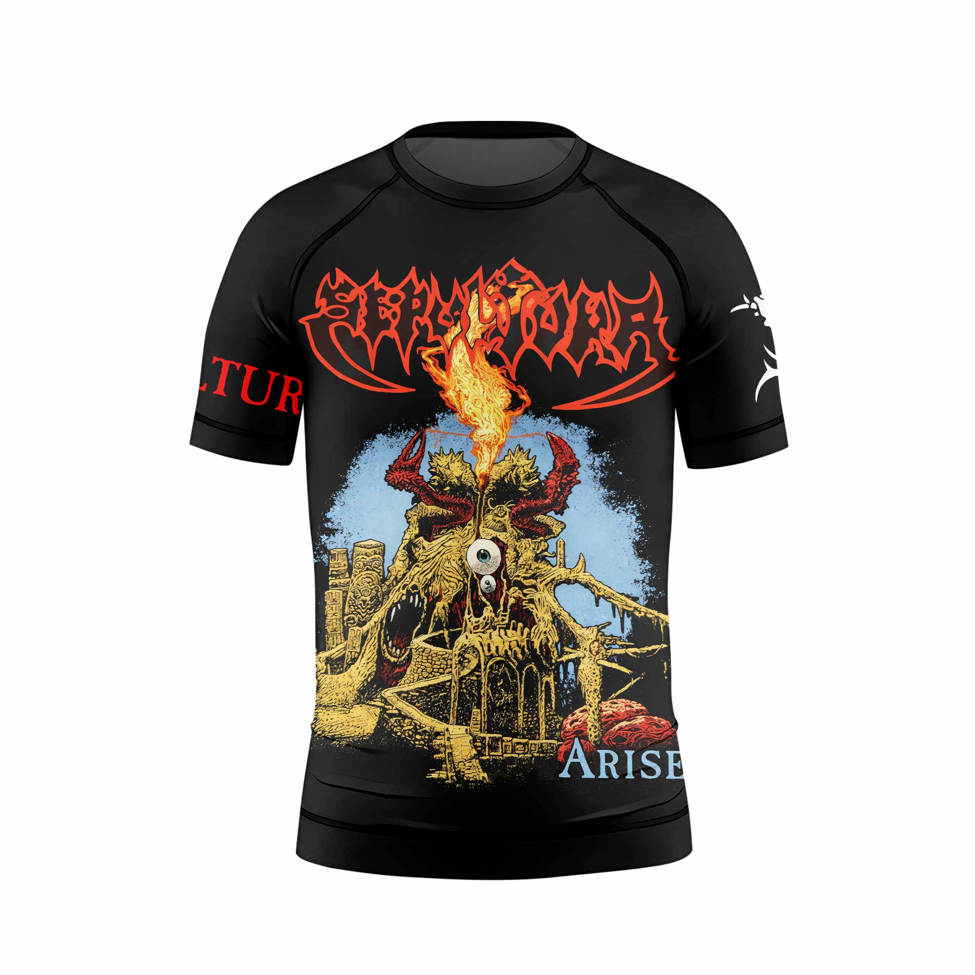 Sepultura Arise Kids Rash Guard Short Sleeve - front view mockup