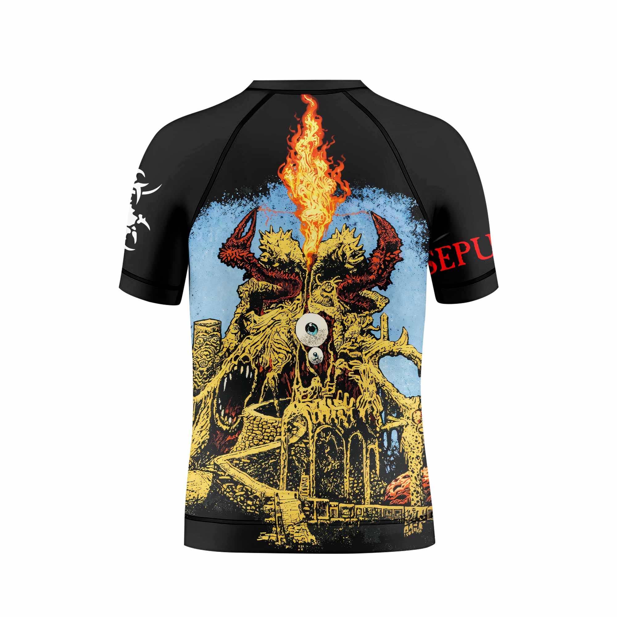 Sepultura Arise Kids Rash Guard Short Sleeve - back view mockup