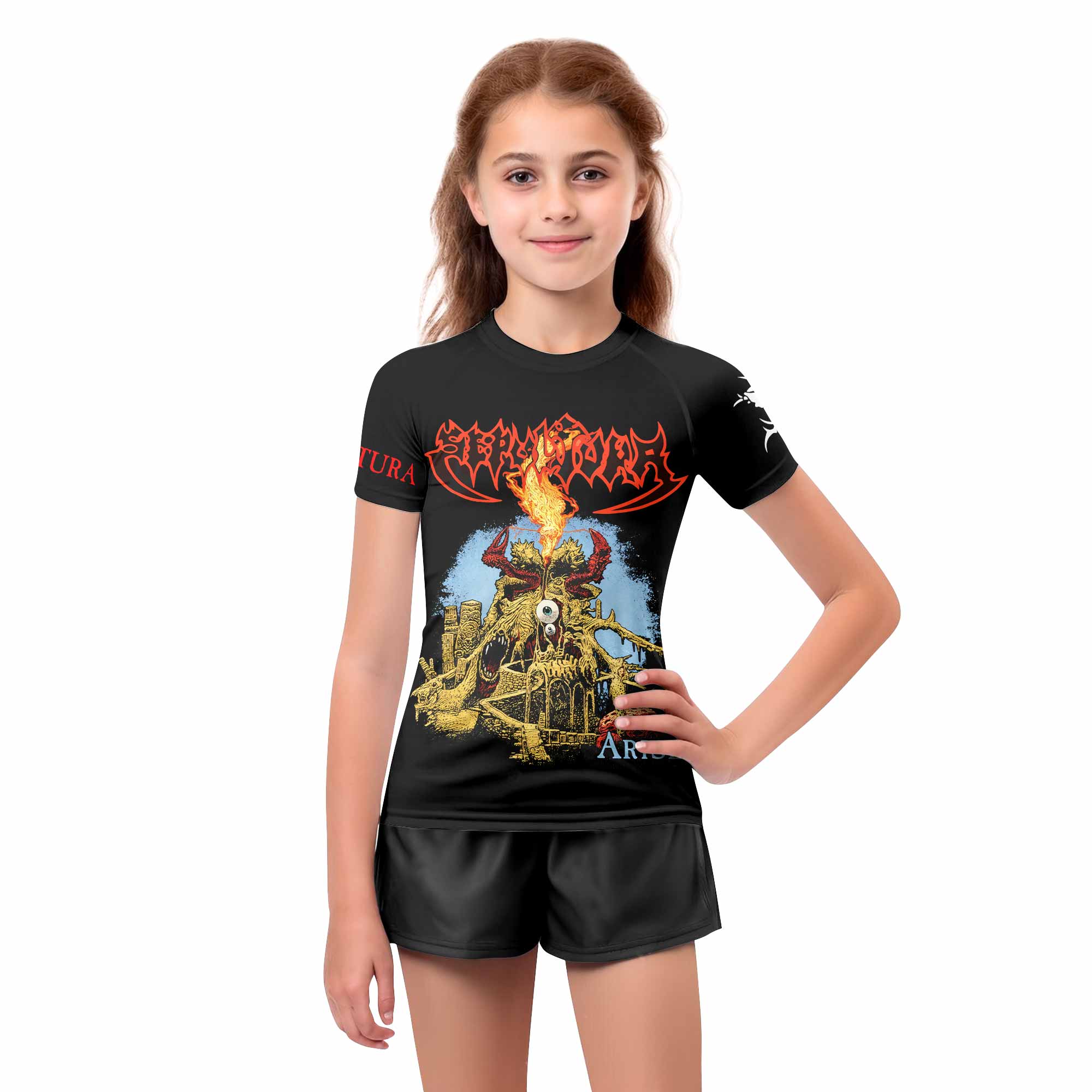 Sepultura Arise Kids Rash Guard Short Sleeve - girl's lifestyle view