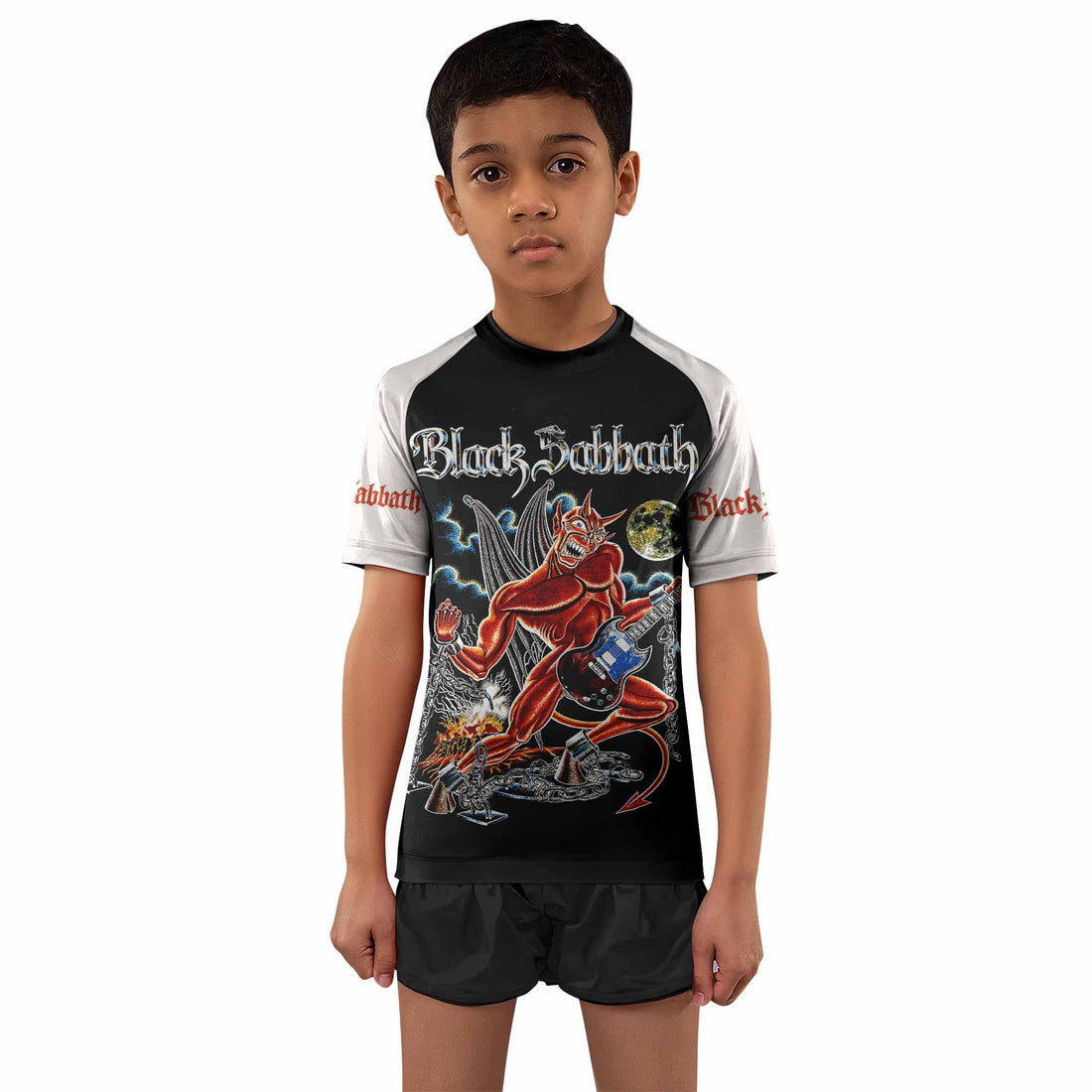 Black Sabbath Live Evil Kids Rash Guard Short Sleeve - boy's lifestyle view