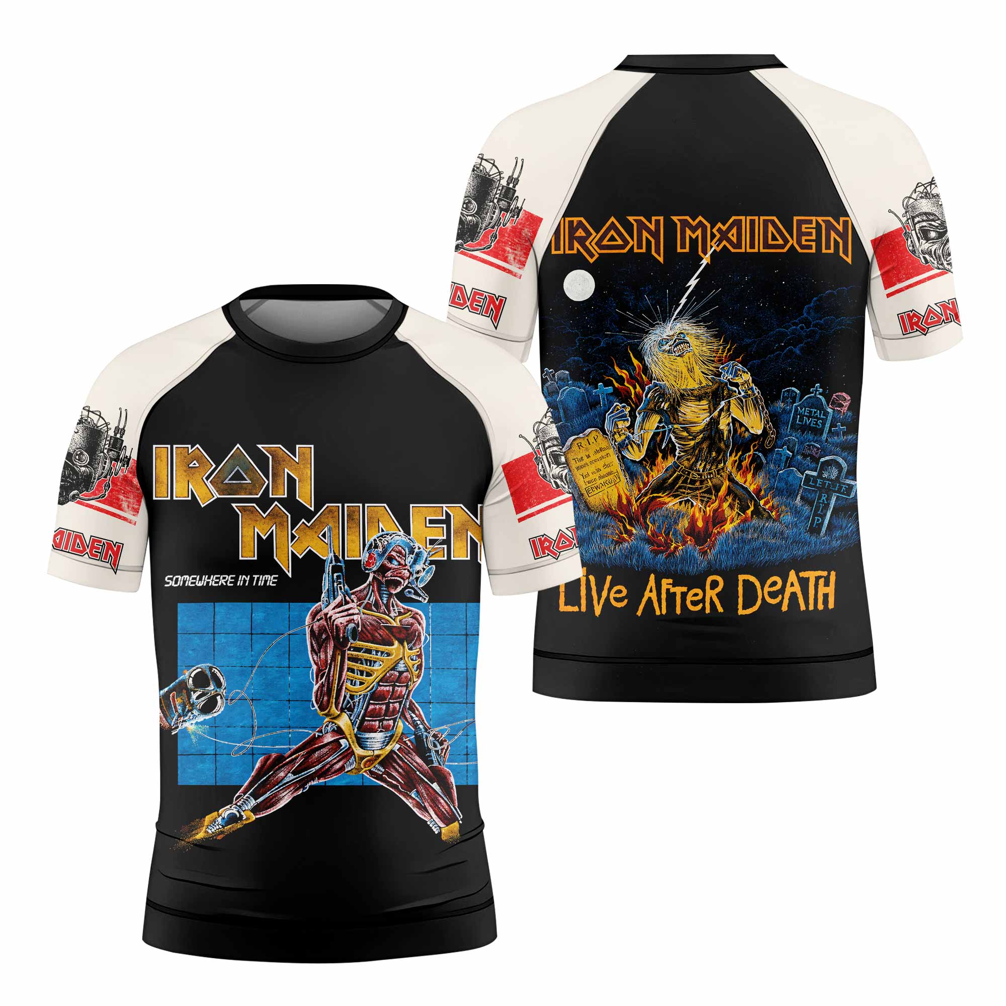Iron Maiden Live After Death Kids Rash Guard Short Sleeve - front and back view