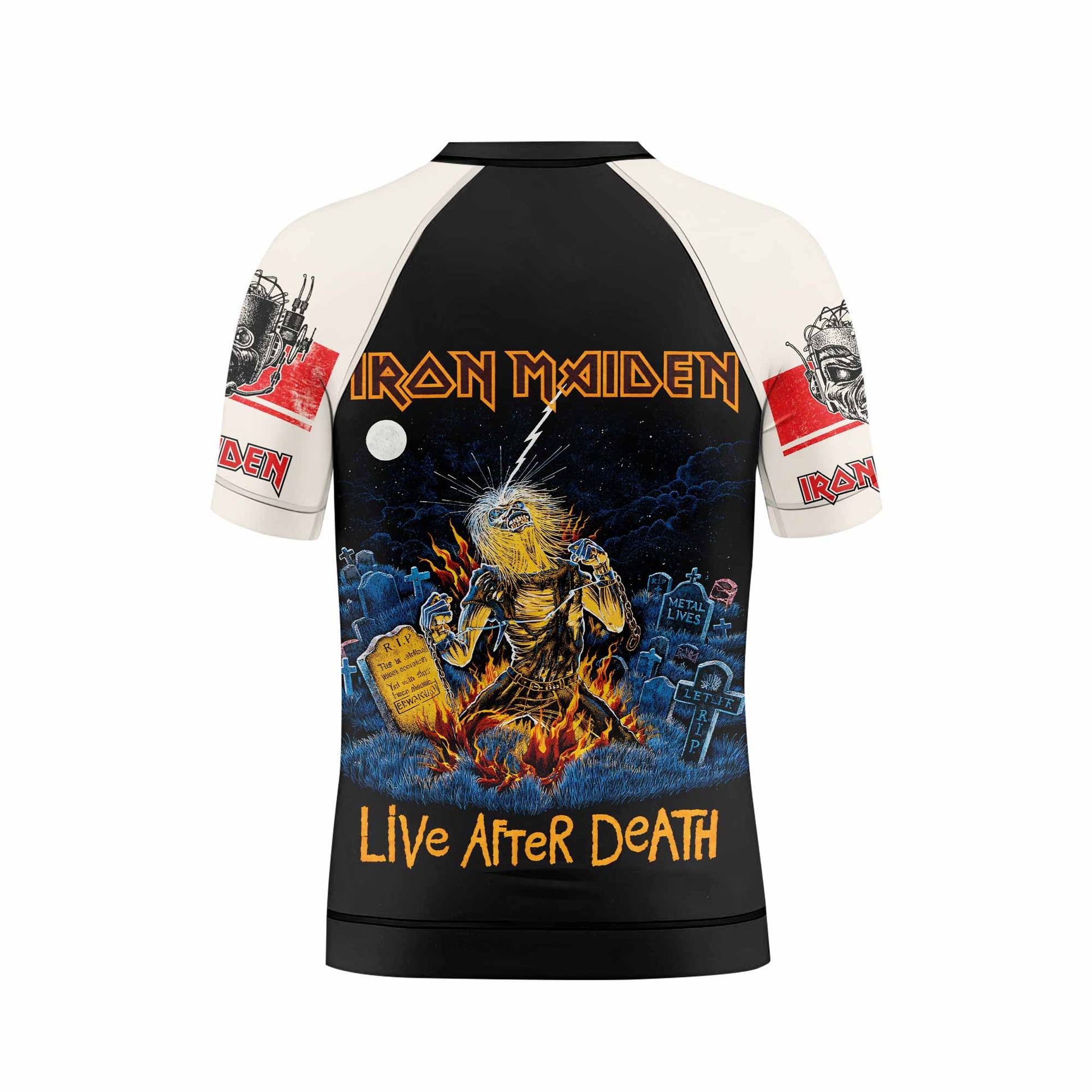 Iron Maiden Live After Death Kids Rash Guard Short Sleeve - back view mockup