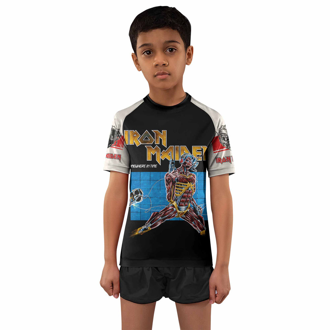 Iron Maiden Live After Death Kids Rash Guard Short Sleeve - boy's lifestyle view