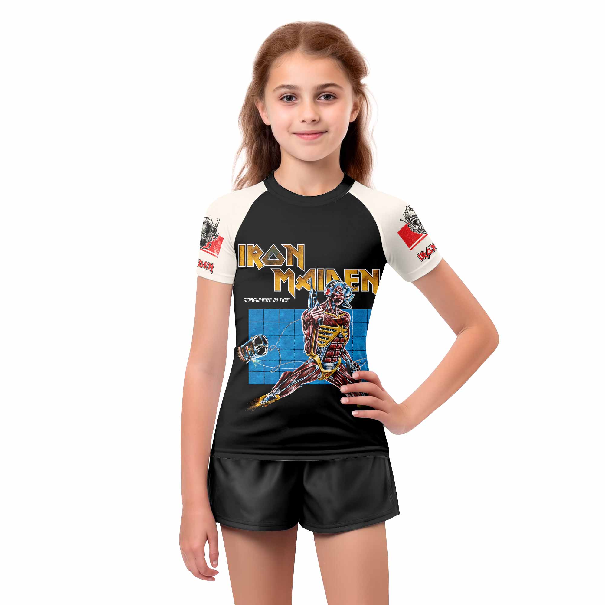 Iron Maiden Live After Death Kids Rash Guard Short Sleeve - girl's lifestyle view