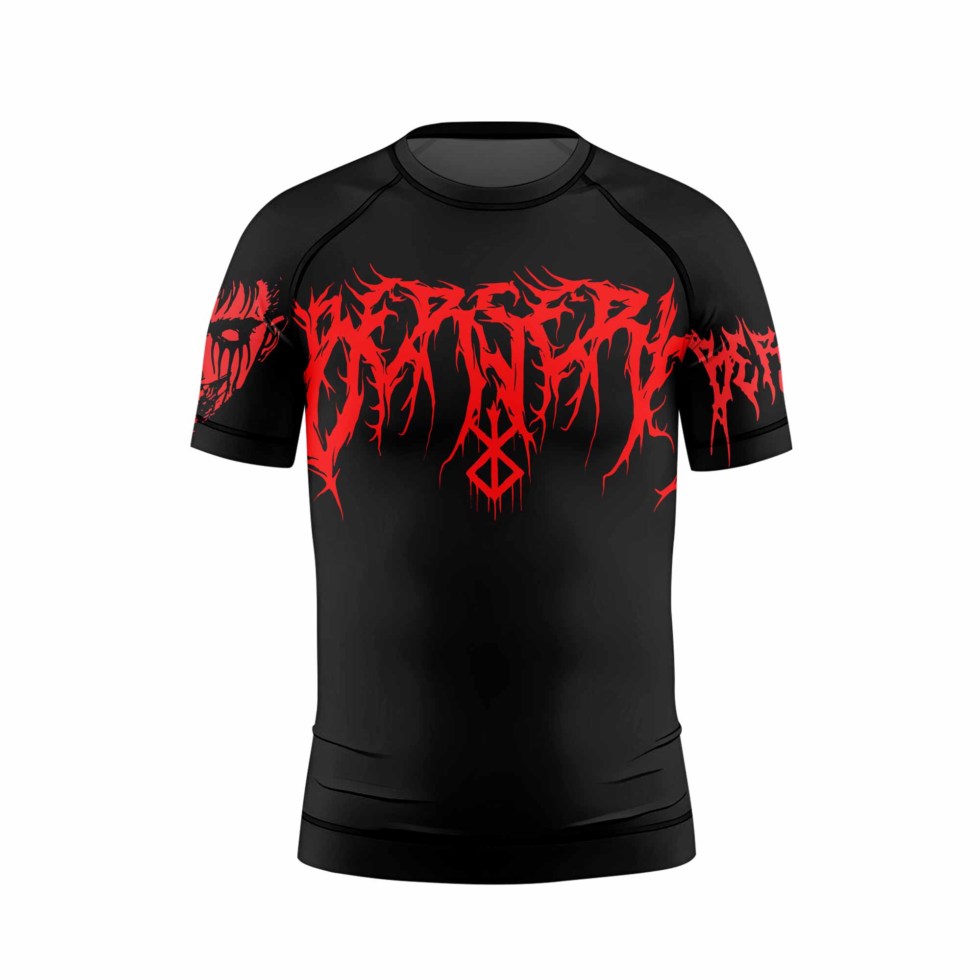 Berserk Metal Skull Knight Kids Rash Guard Short Sleeve - front view mockup