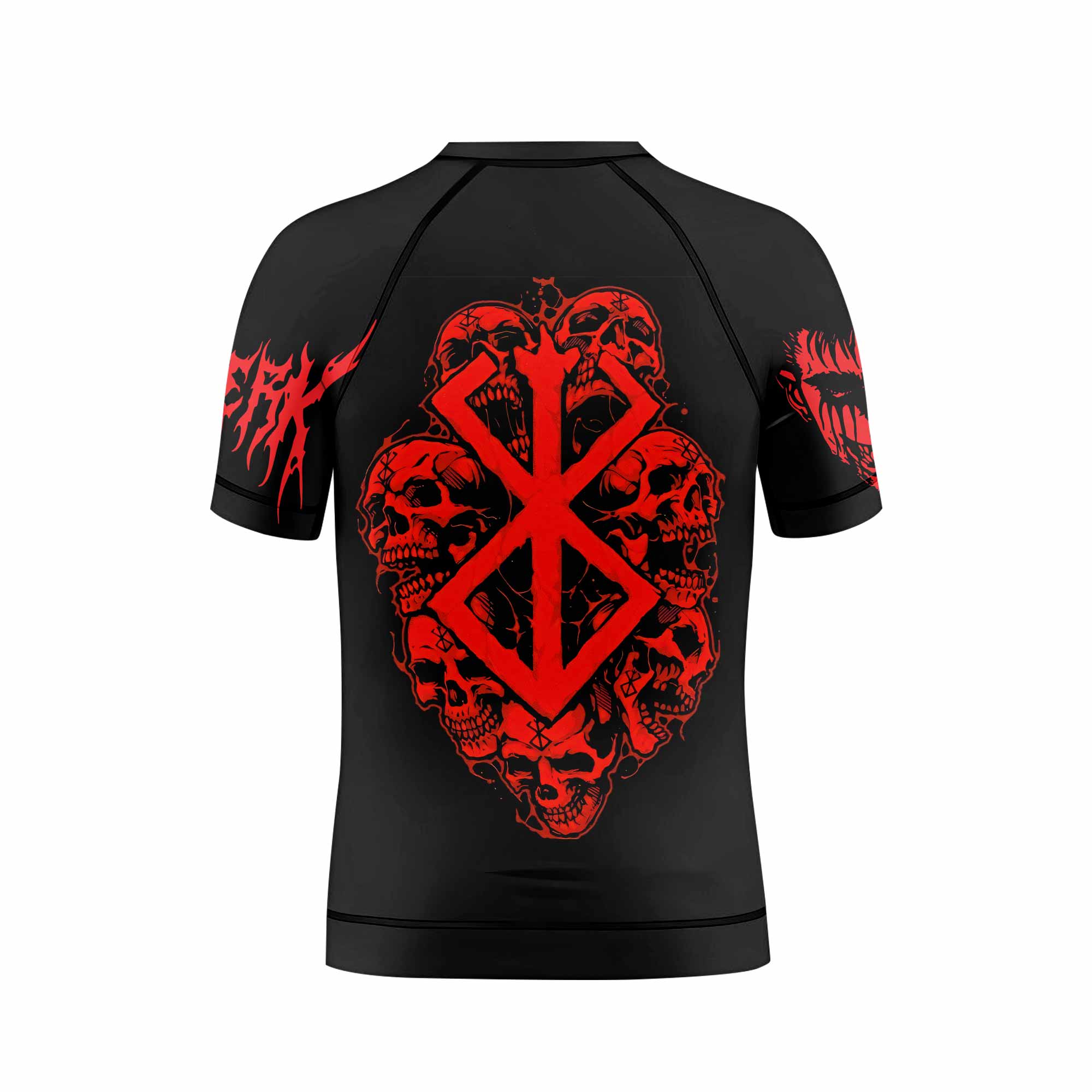 Berserk Metal Skull Knight Kids Rash Guard Short Sleeve - back view mockup