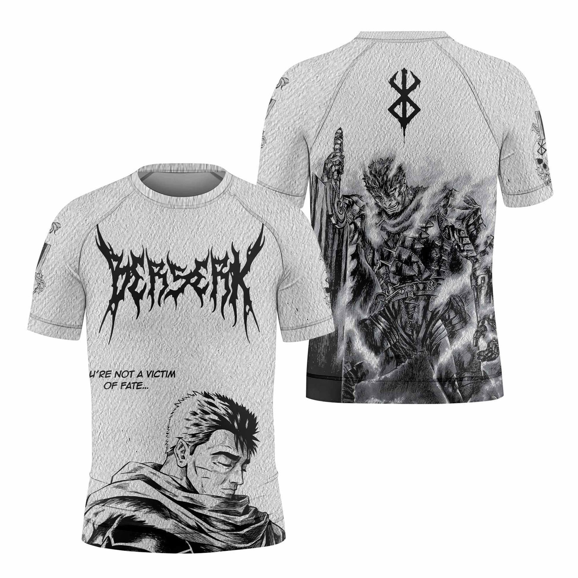 Berserk Metal Guts Kids Rash Guard Short Sleeve - front and back view