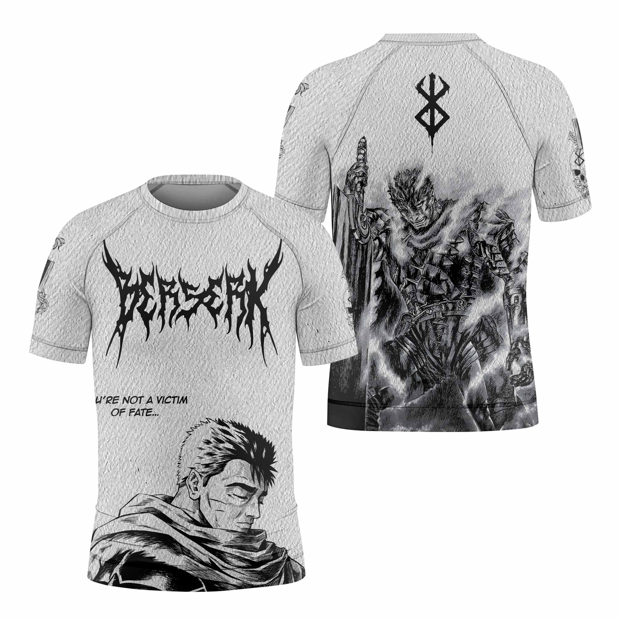 Berserk Metal Guts Kids Rash Guard Short Sleeve - front and back view