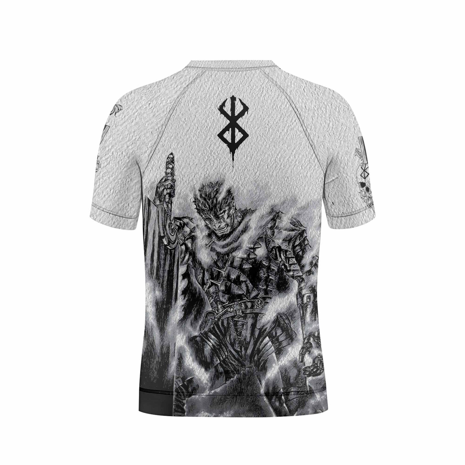 Berserk Metal Guts Kids Rash Guard Short Sleeve - back view mockup