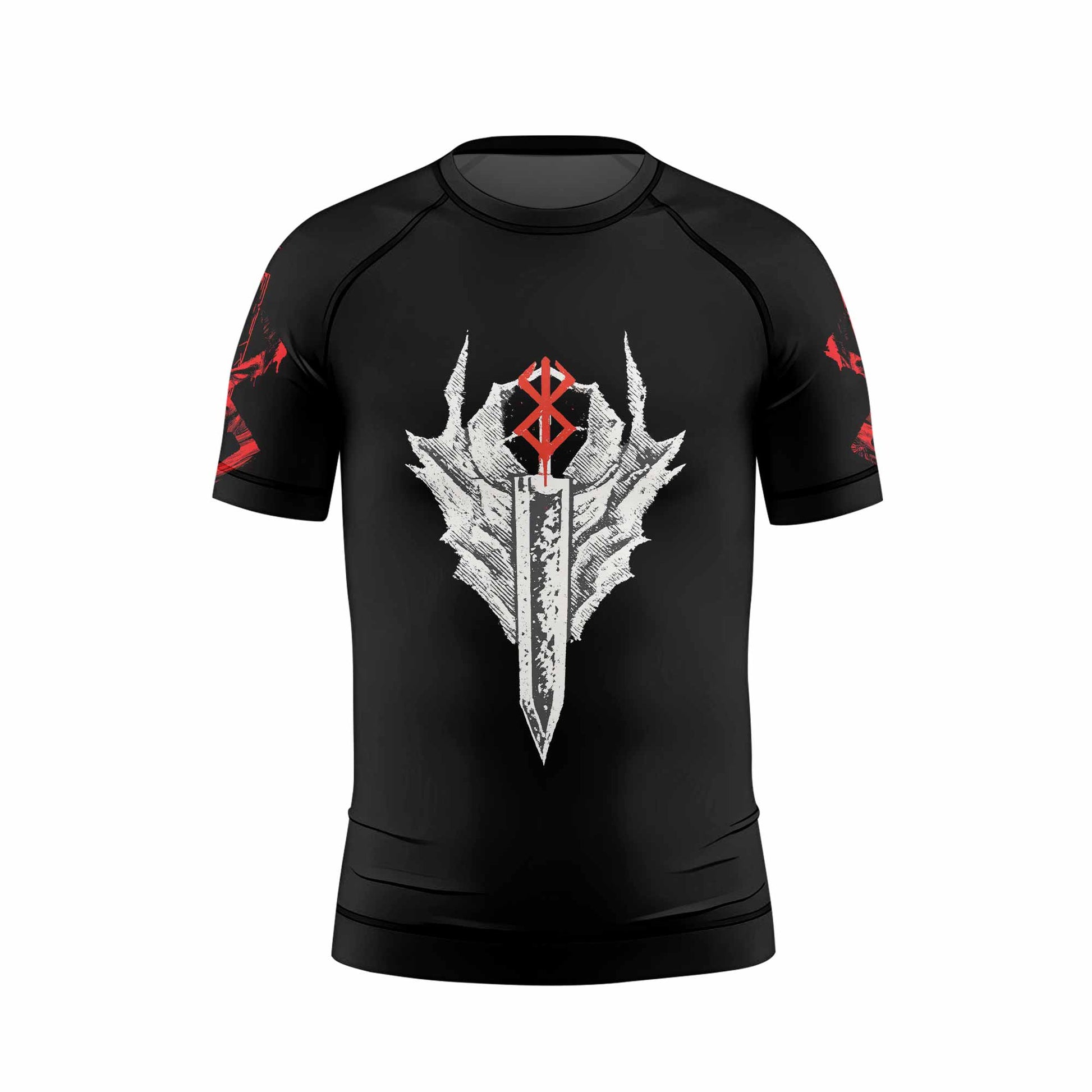 Berserk Black Swordsman Guts Kids Rash Guard Short Sleeve - front view mockup
