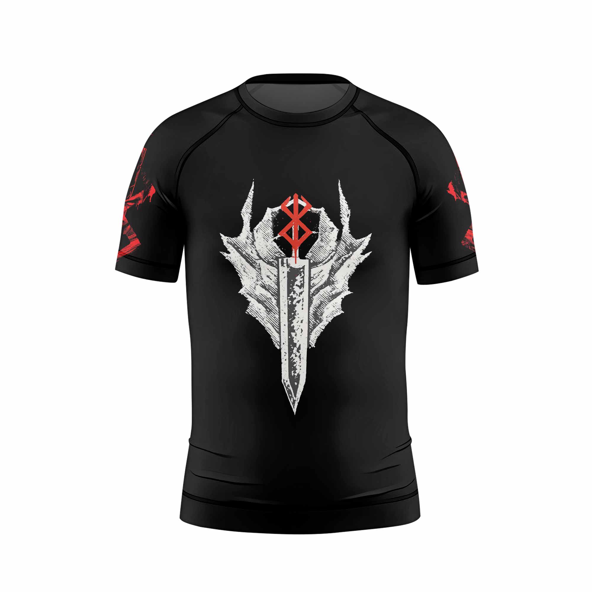 Berserk Black Swordsman Guts Kids Rash Guard Short Sleeve - front view mockup