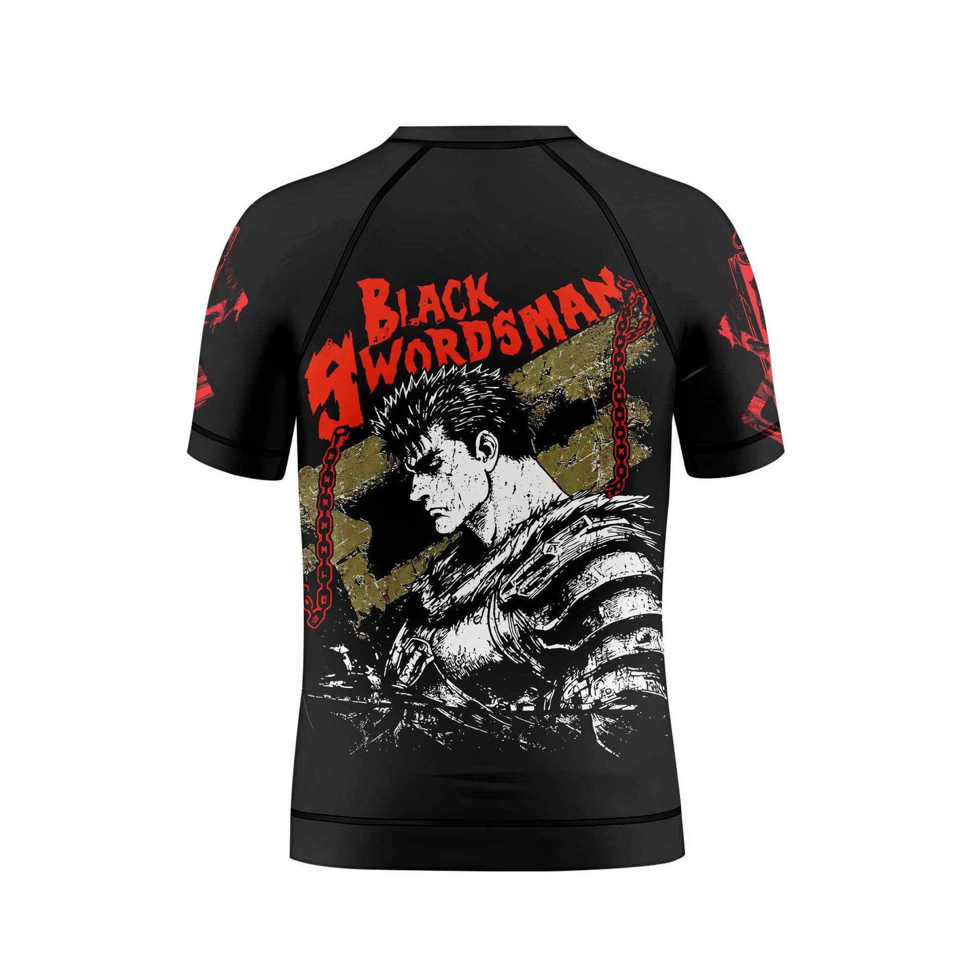 Berserk Black Swordsman Guts Kids Rash Guard Short Sleeve - back view mockup