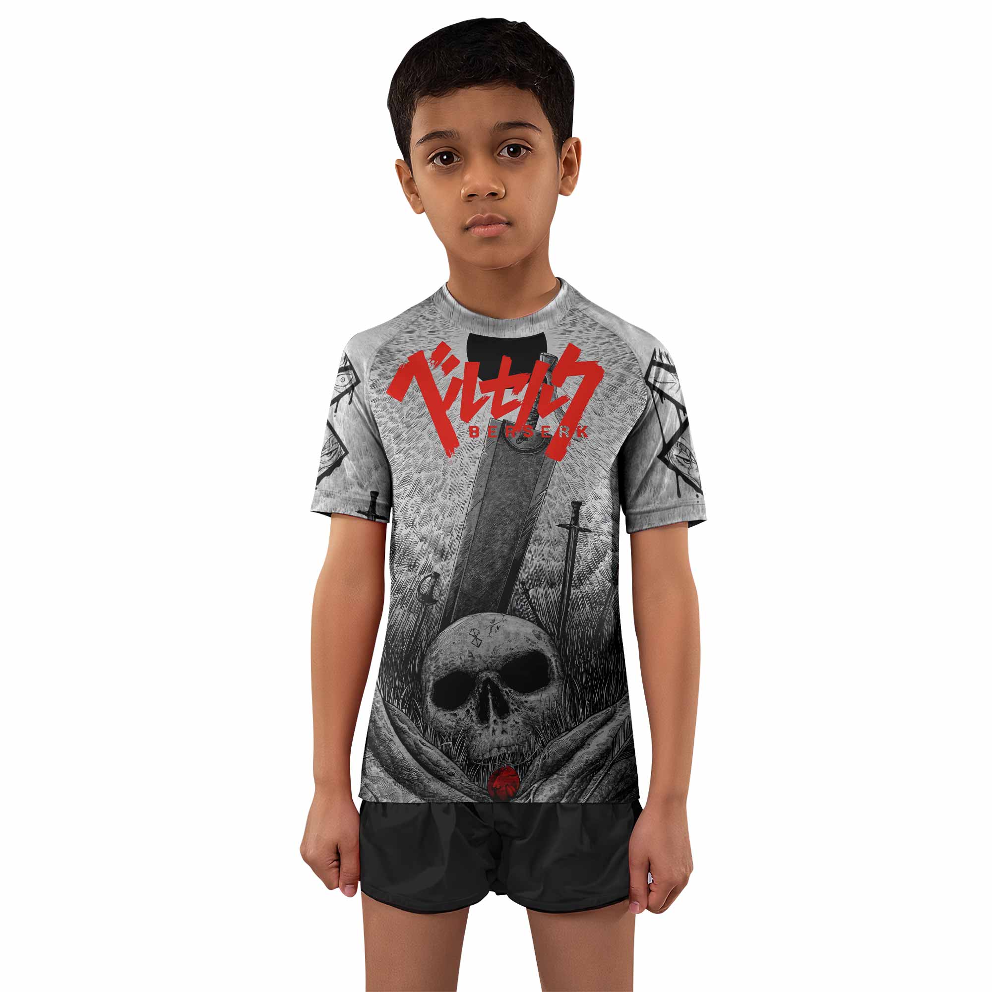 Berserk Eclipse Kids Rash Guard Short Sleeve - boy's lifestyle view