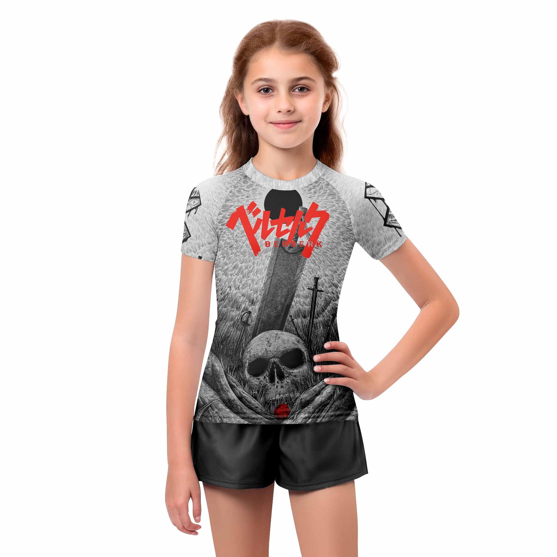 Berserk Eclipse Kids Rash Guard Short Sleeve - girl's lifestyle view