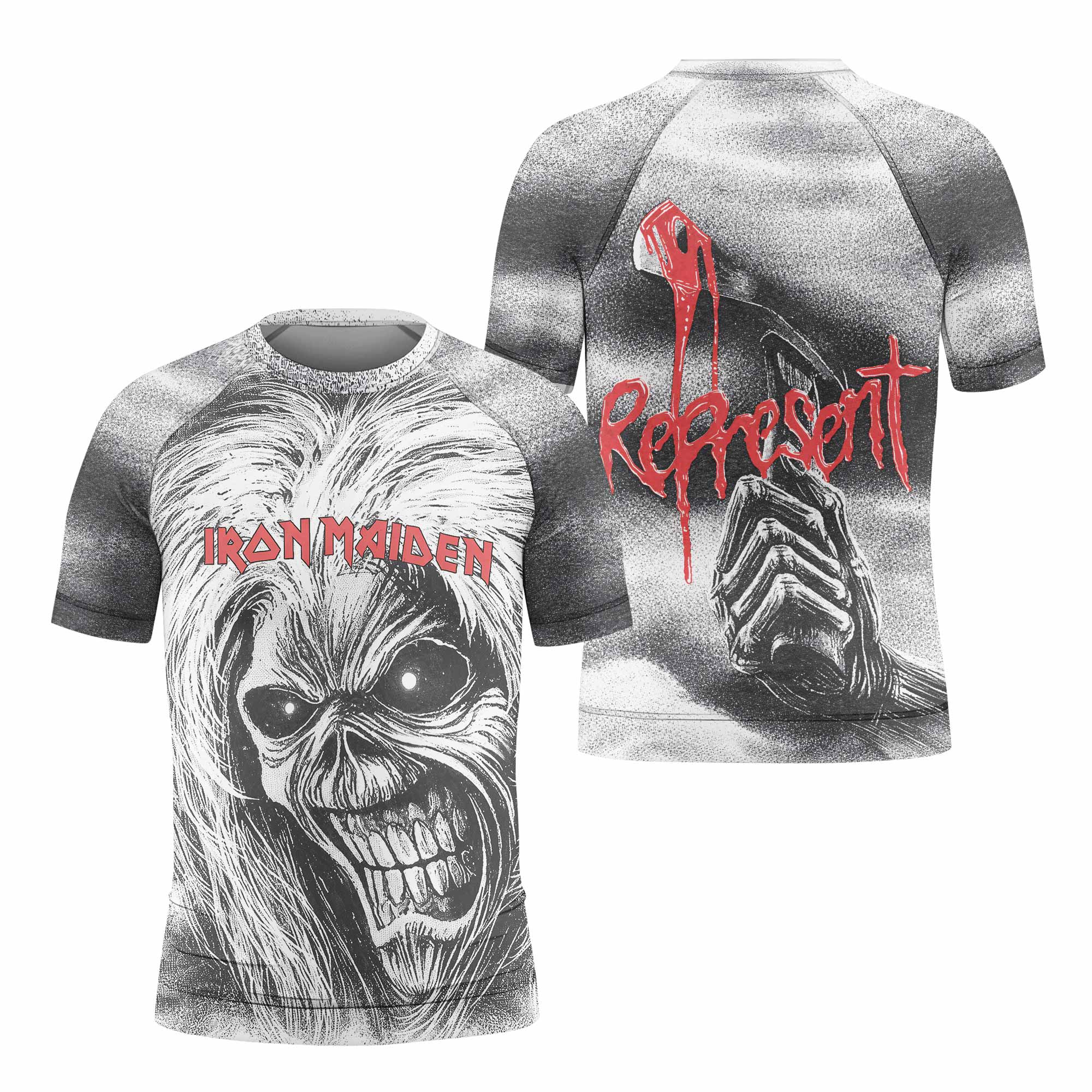 Iron Maiden Killers Kids Rash Guard Short Sleeve - front and back view