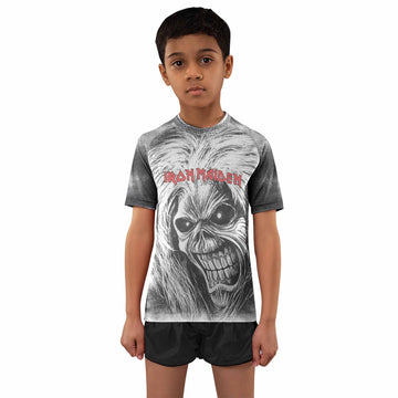 Iron Maiden Killers Kids Rash Guard Short Sleeve - boy's lifestyle view