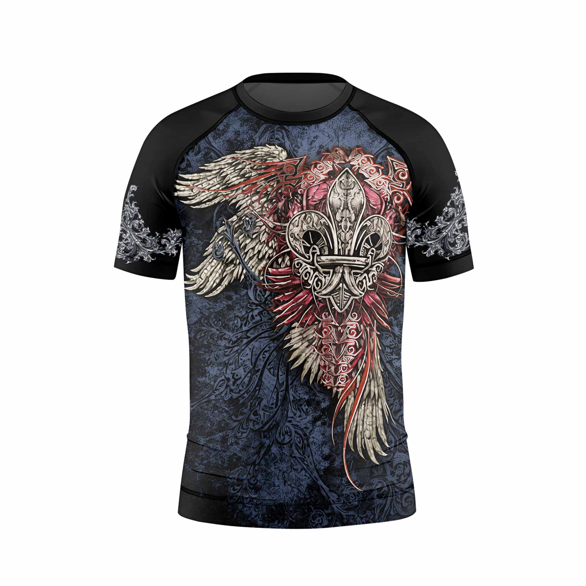 Metallic Embossed Angel Kids Rash Guard Short Sleeve - front view mockup