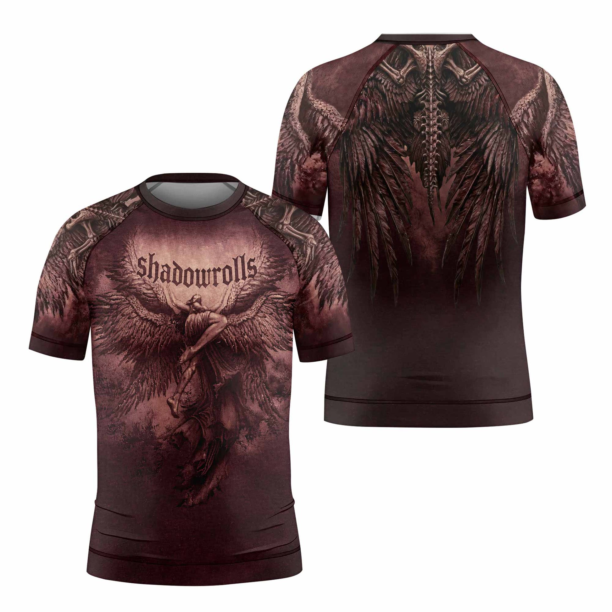 Bones of Grace Dark Angel Kids Rash Guard Short Sleeve - front and back view