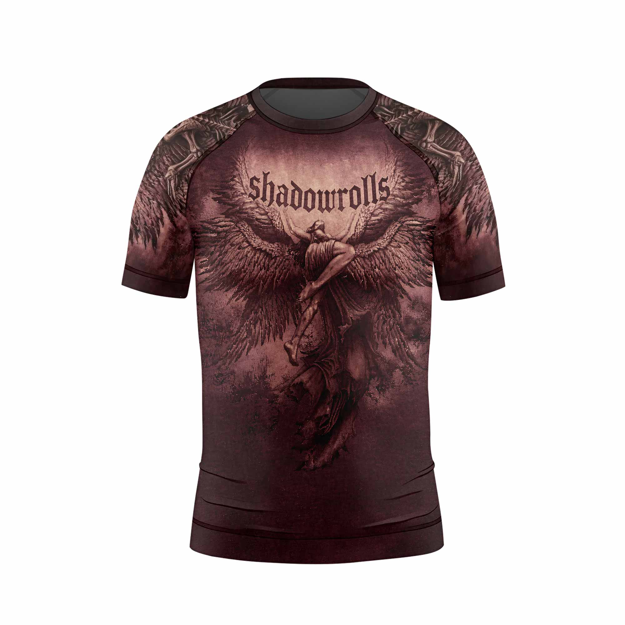 Bones of Grace Dark Angel Kids Rash Guard Short Sleeve - front view mockup