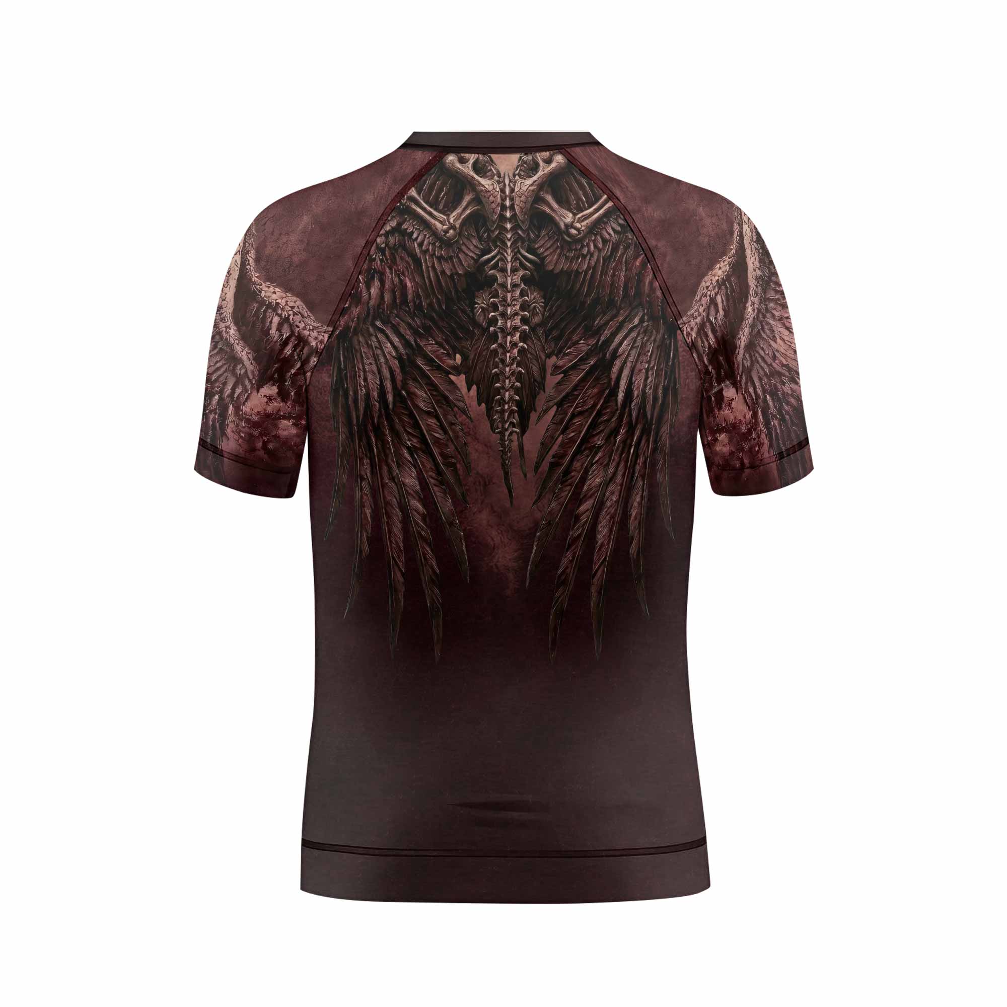 Bones of Grace Dark Angel Kids Rash Guard Short Sleeve - back view mockup
