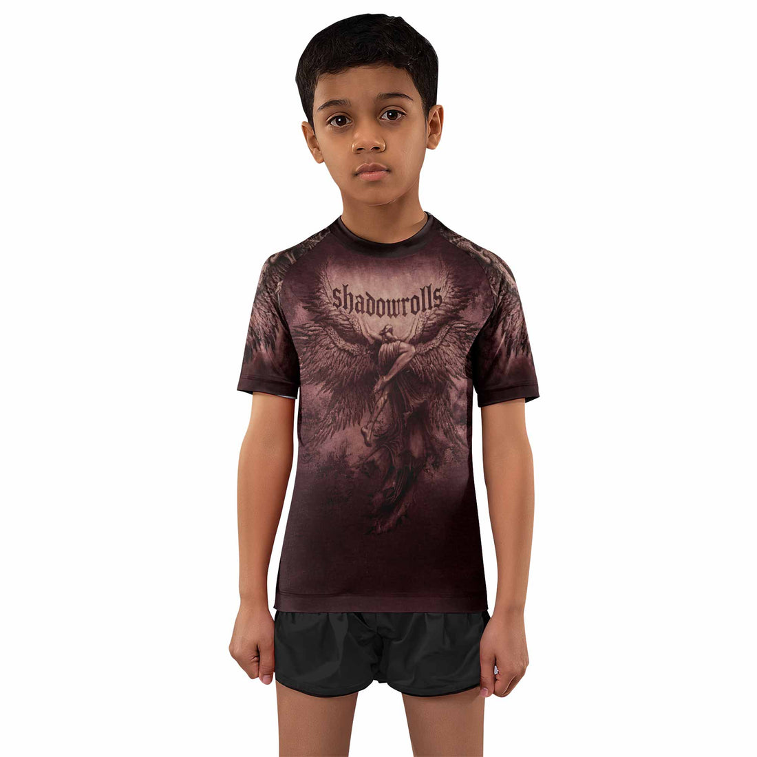 Bones of Grace Dark Angel Kids Rash Guard Short Sleeve - boy's lifestyle view