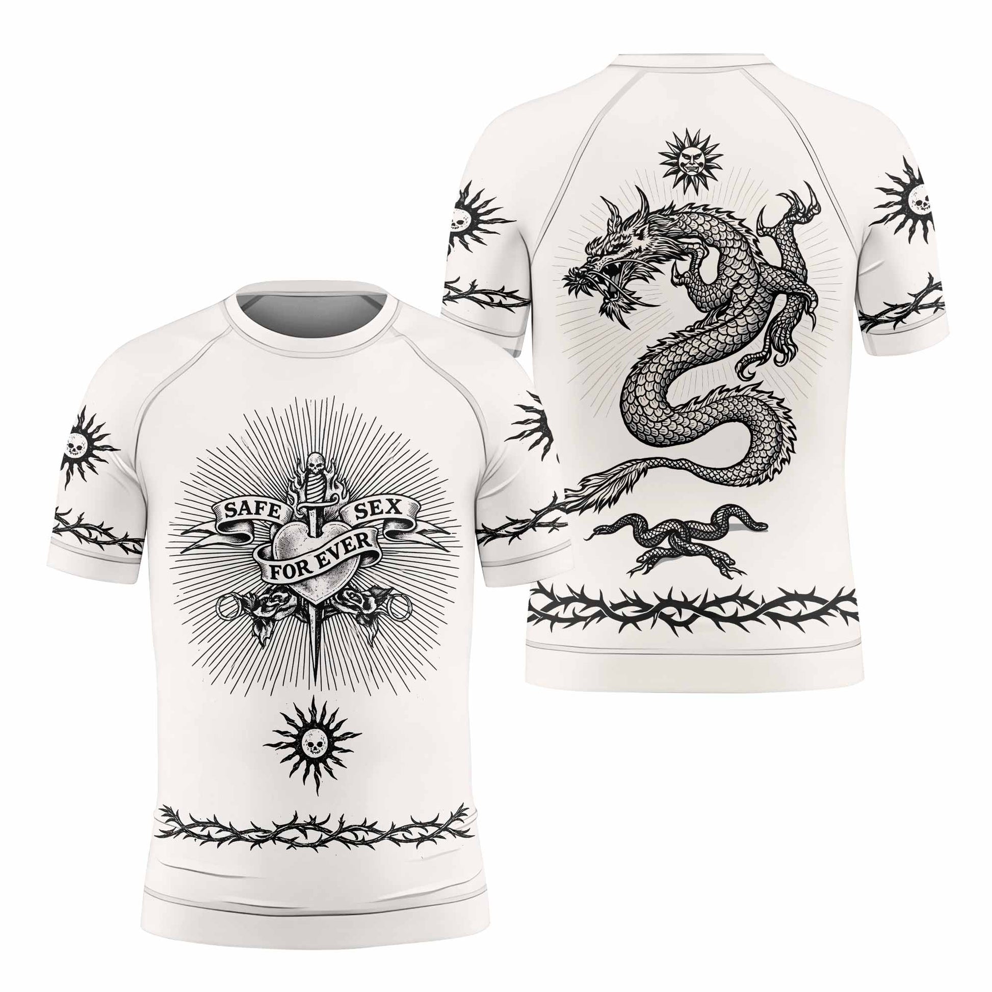 Dragon Tattoo Kids Rash Guard Short Sleeve - front and back view