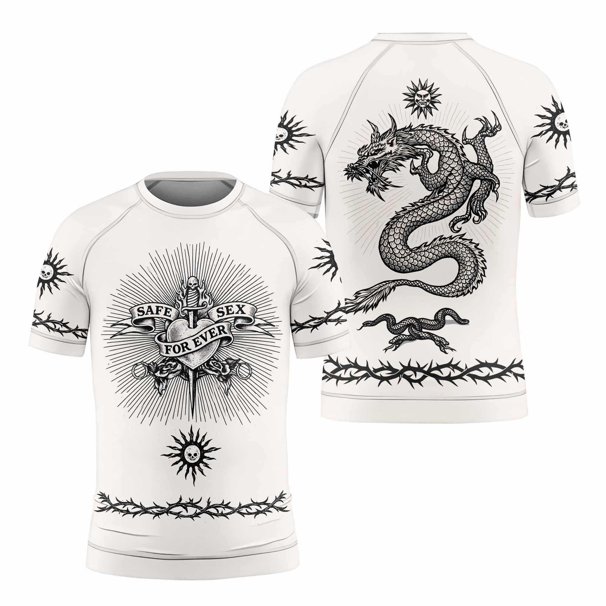 Dragon Tattoo Kids Rash Guard Short Sleeve - front and back view