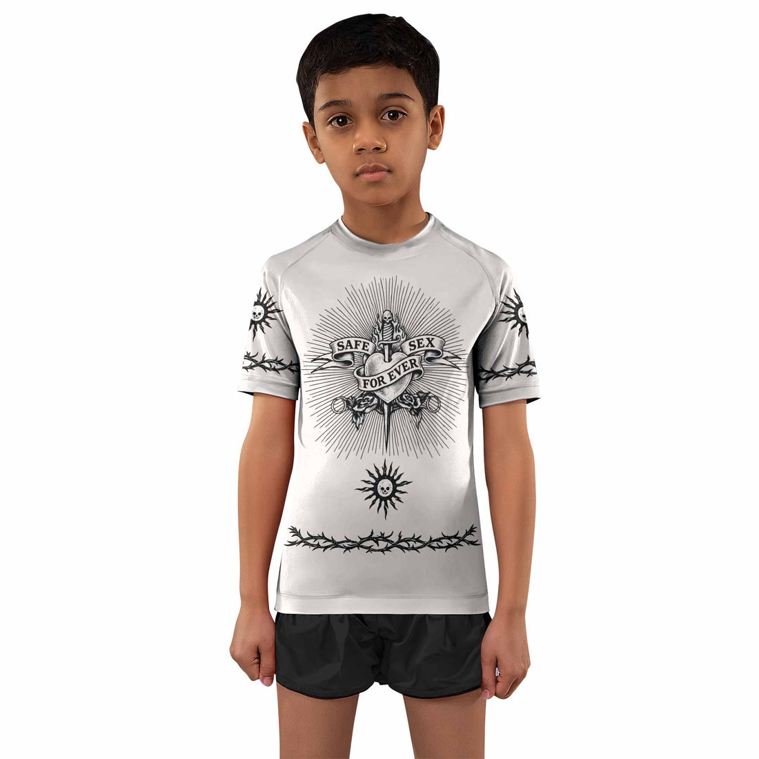 Dragon Tattoo Kids Rash Guard Short Sleeve - boy's lifestyle view