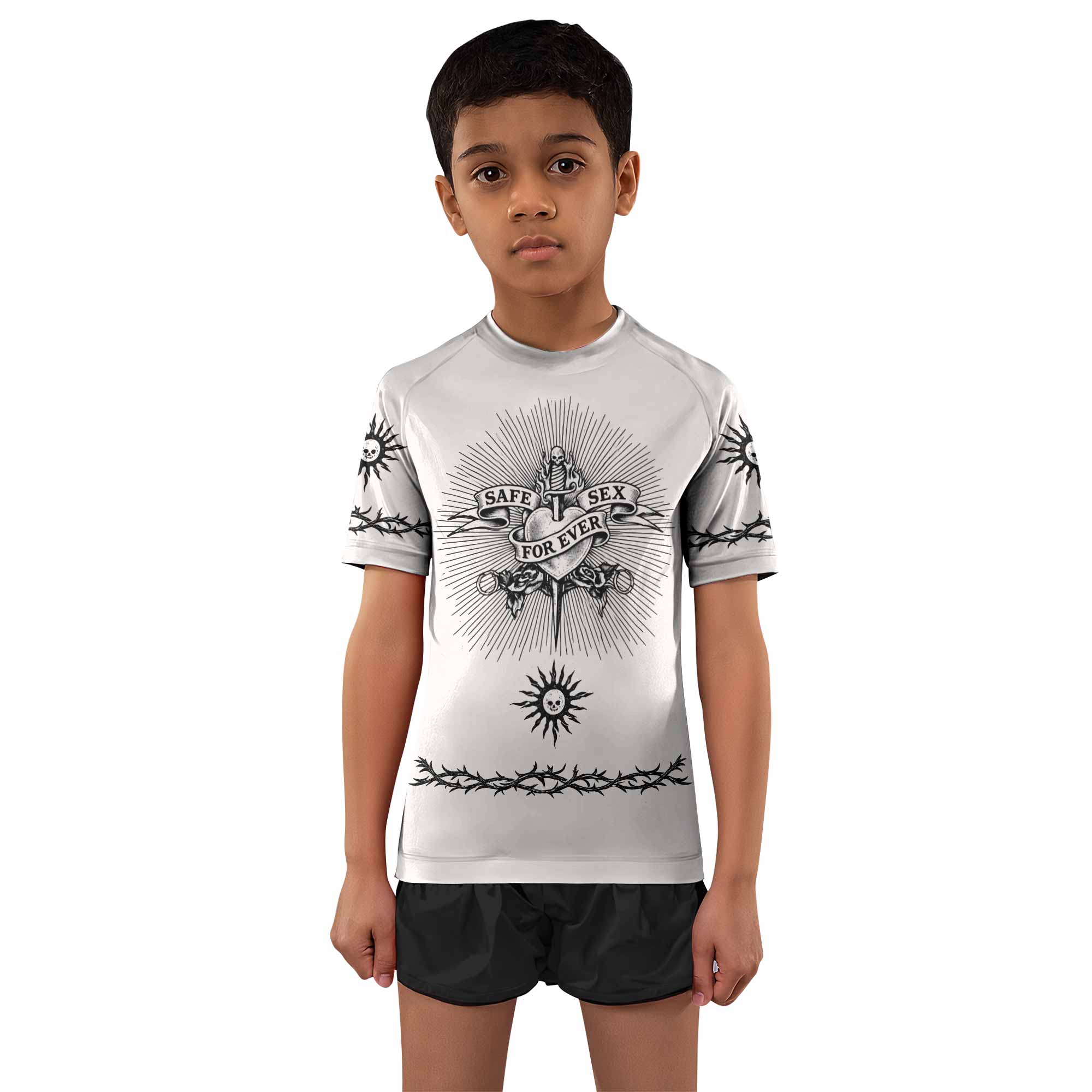 Dragon Tattoo Kids Rash Guard Short Sleeve - boy's lifestyle view