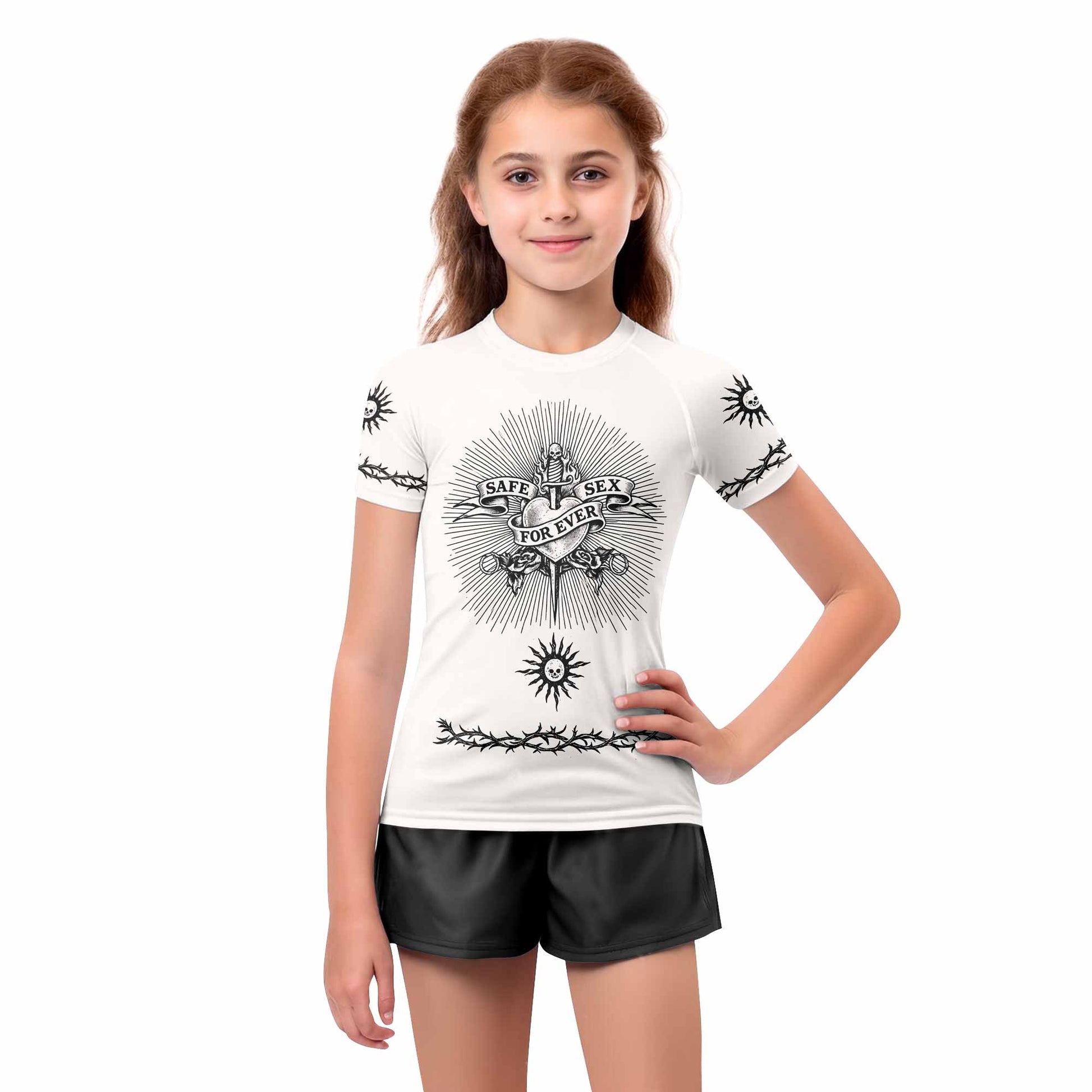 Dragon Tattoo Kids Rash Guard Short Sleeve - girl's lifestyle view