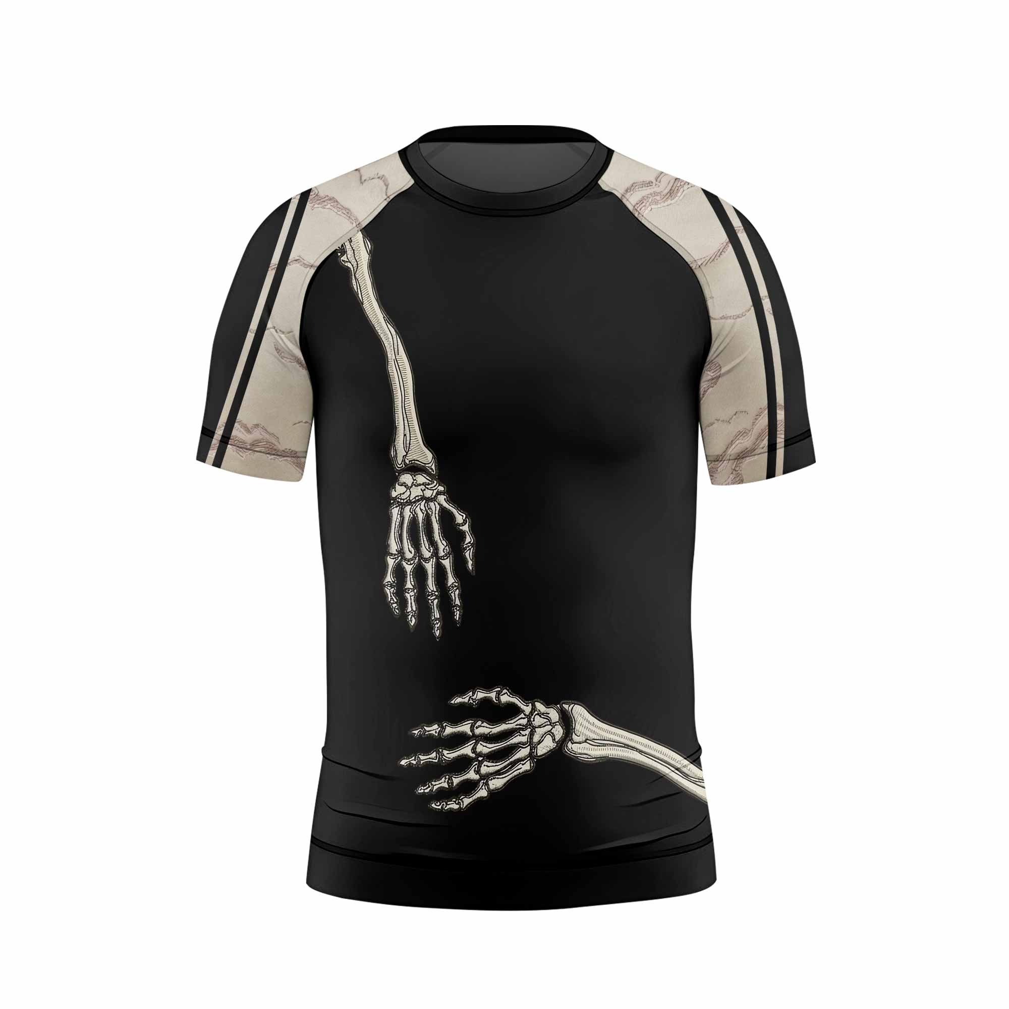 Bare Bones Skeleton Kids Rash Guard Short Sleeve - front view mockup