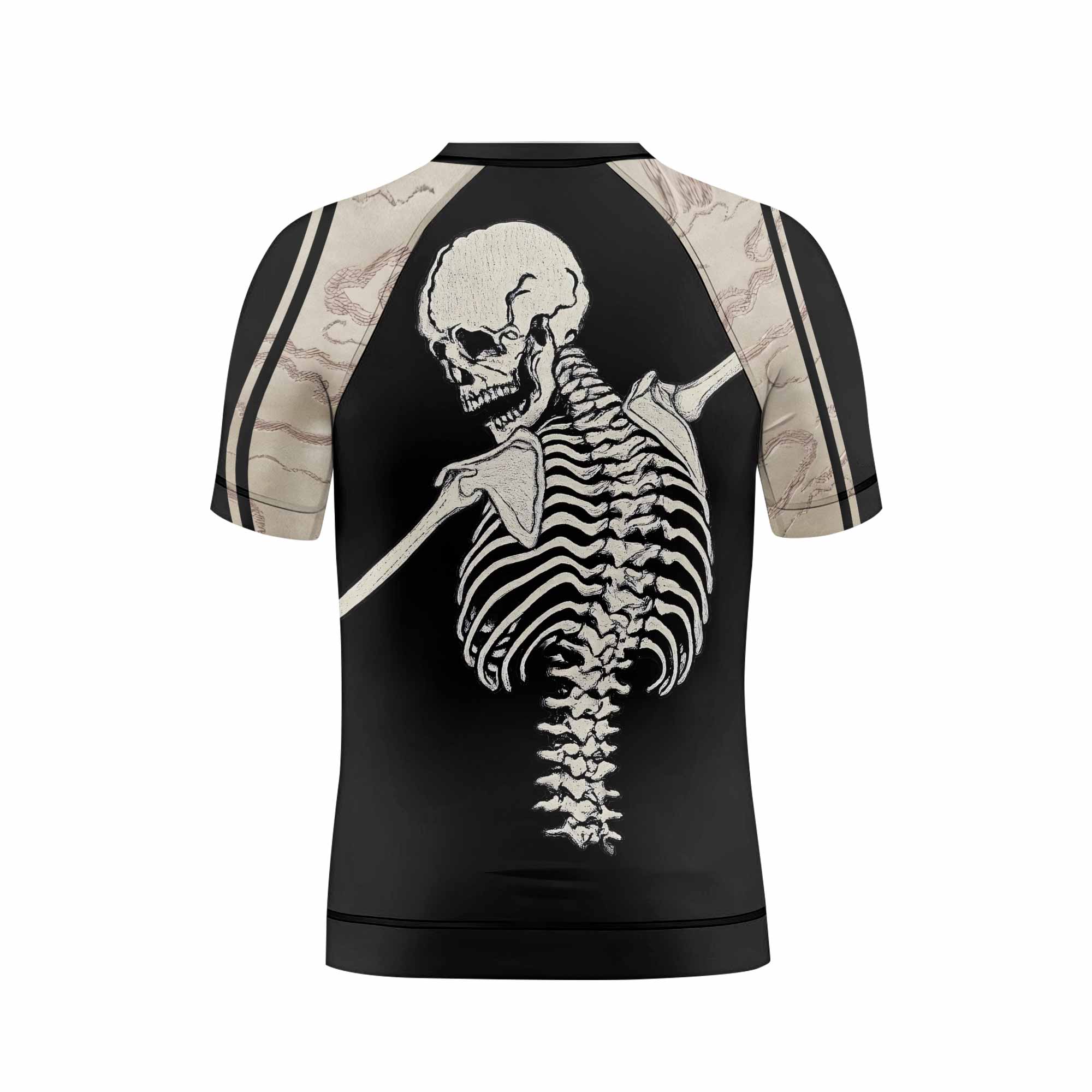Bare Bones Skeleton Kids Rash Guard Short Sleeve - back view mockup