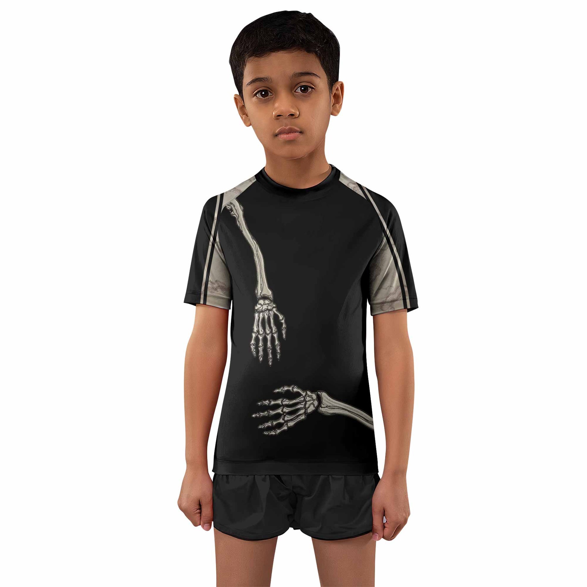 Bare Bones Skeleton Kids Rash Guard Short Sleeve - boy's lifestyle view