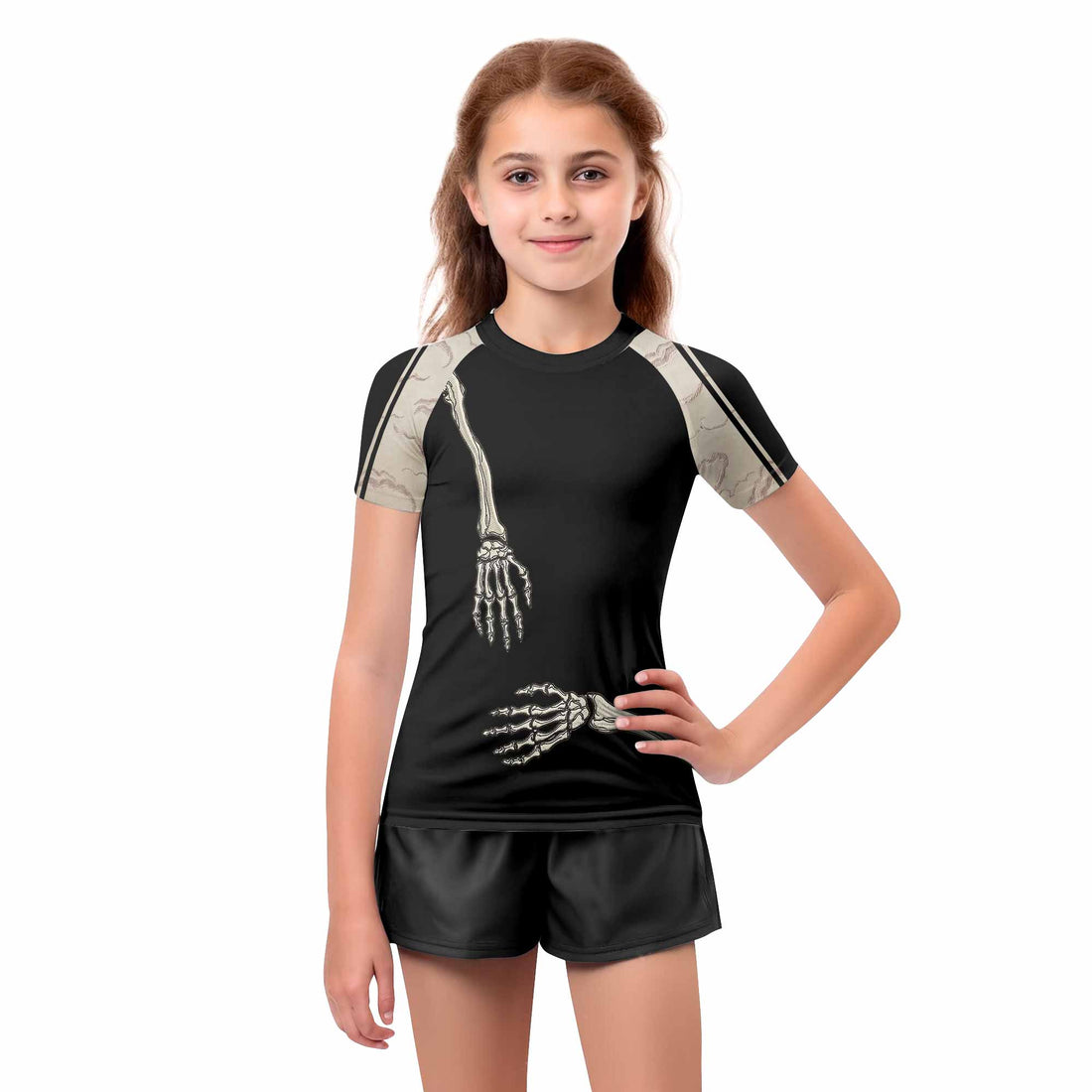 Bare Bones Skeleton Kids Rash Guard Short Sleeve - boy's lifestyle view