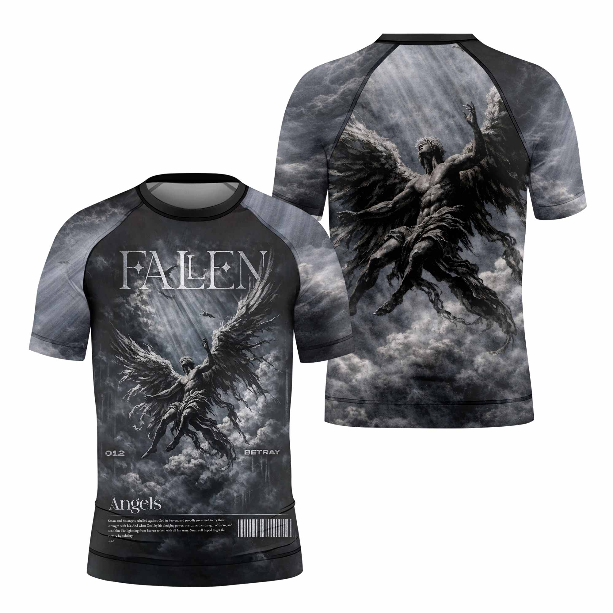 Fallen Angels Kids Rash Guard Short Sleeve - front and back view
