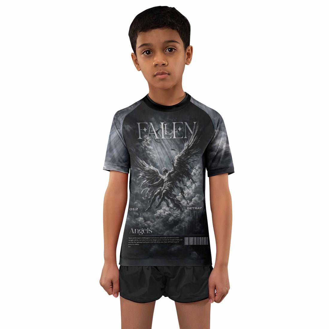 Fallen Angels Kids Rash Guard Short Sleeve - boy's lifestyle view
