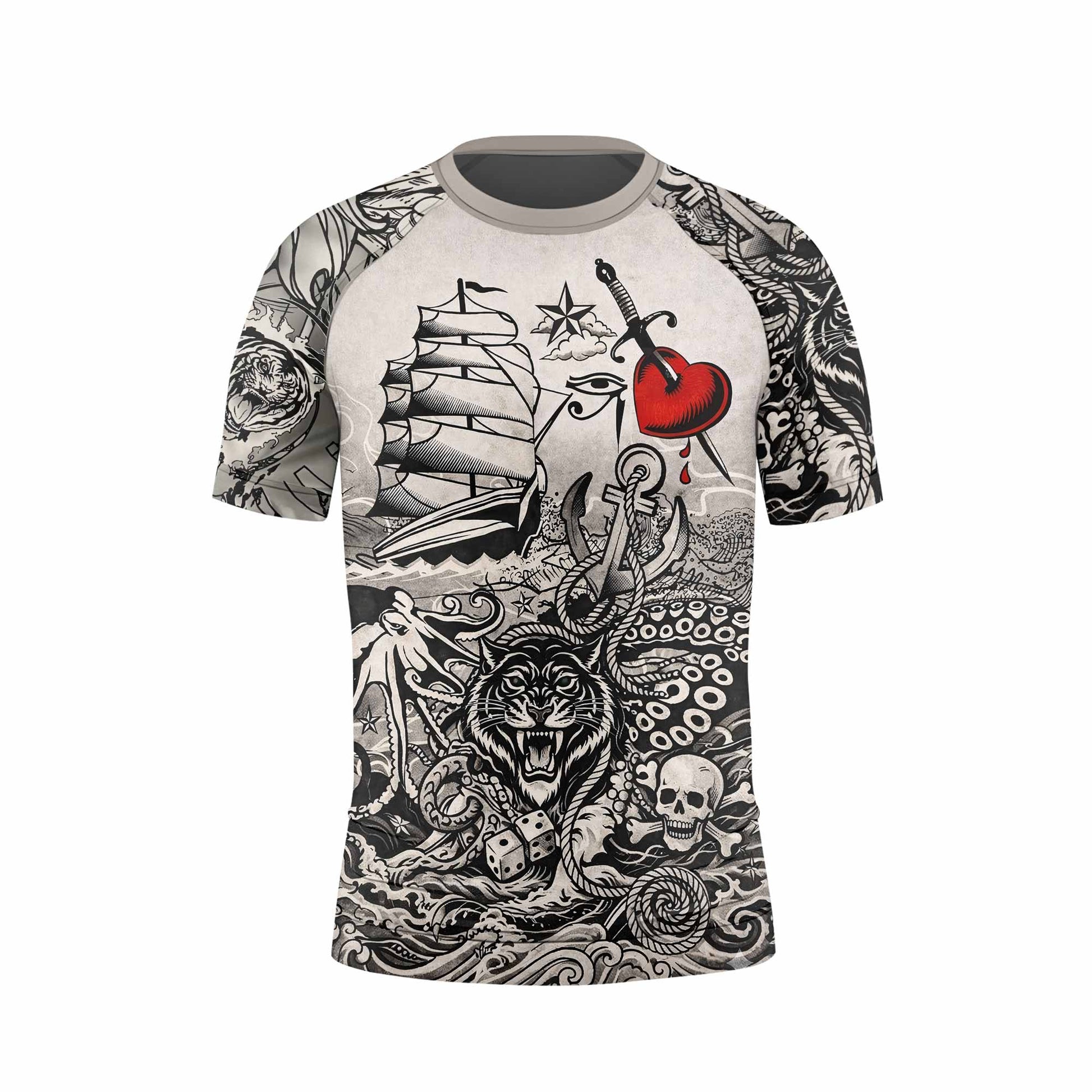 Savage Ocean Irezumi Kids Rash Guard Short Sleeve - front view mockup