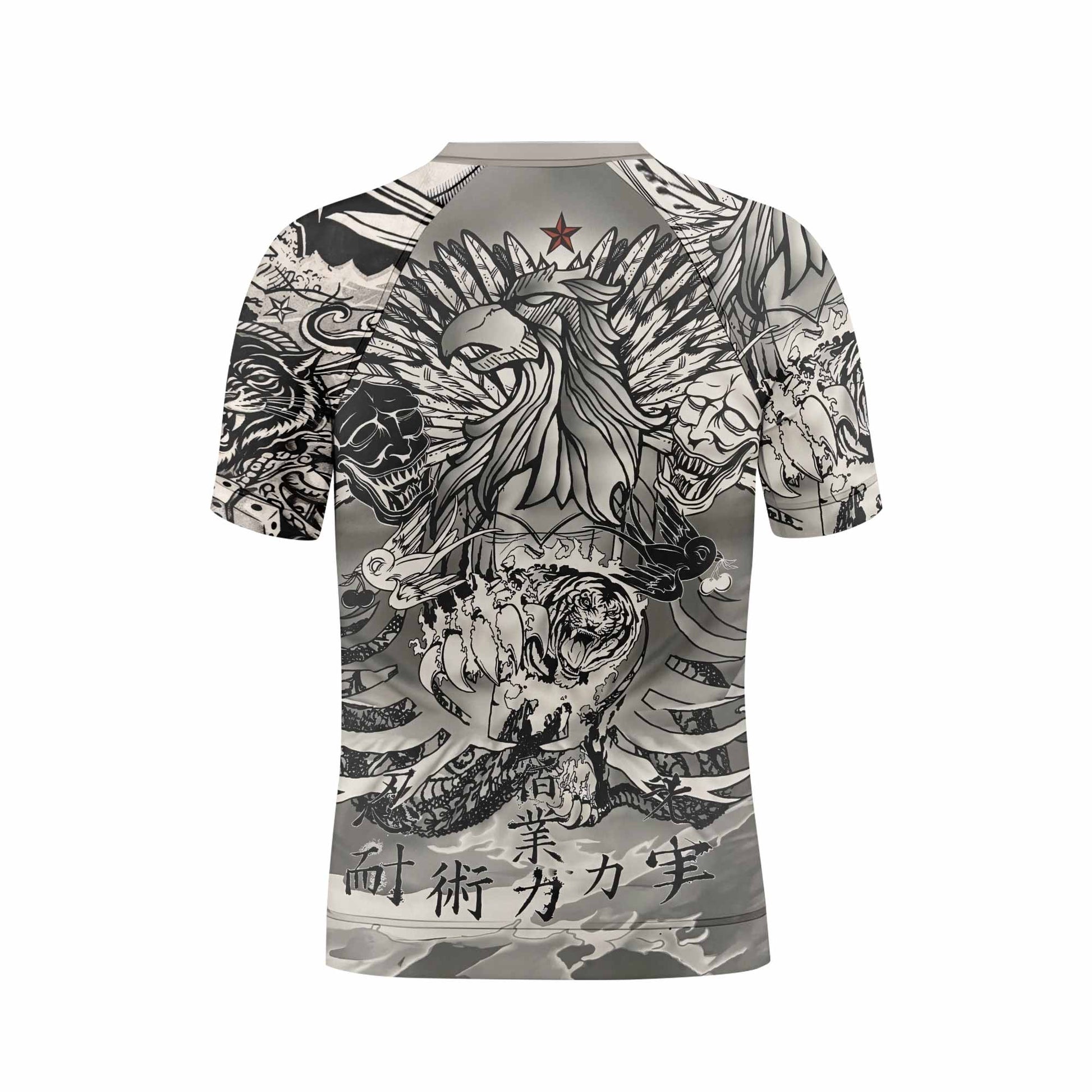 Savage Ocean Irezumi Kids Rash Guard Short Sleeve - back view mockup