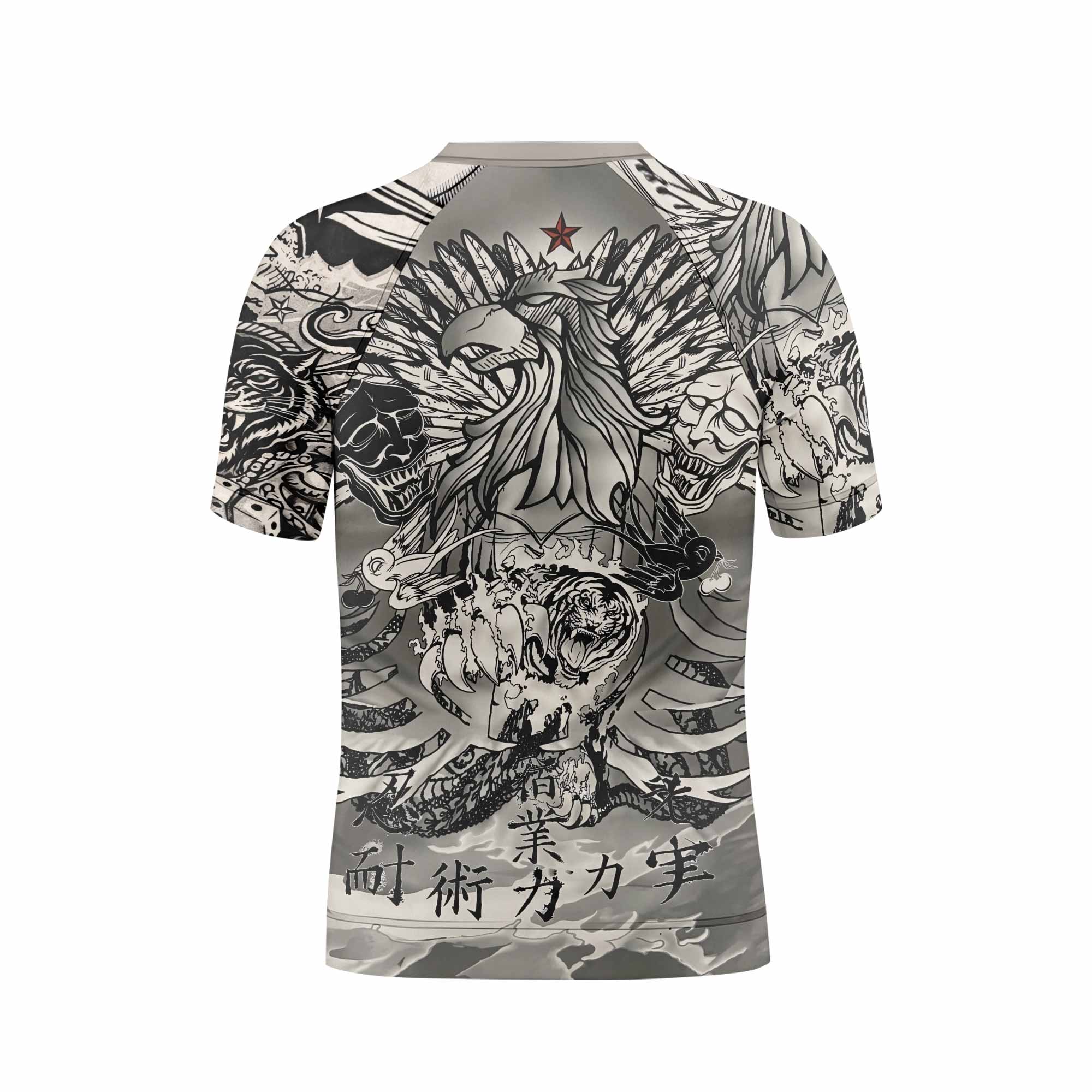 Savage Ocean Irezumi Kids Rash Guard Short Sleeve - back view mockup