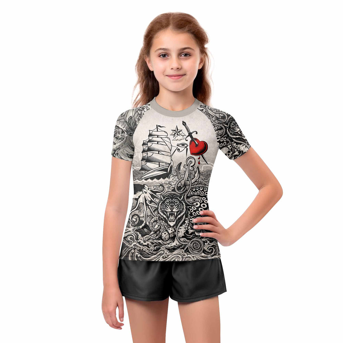 Savage Ocean Irezumi Kids Rash Guard Short Sleeve - boy's lifestyle view