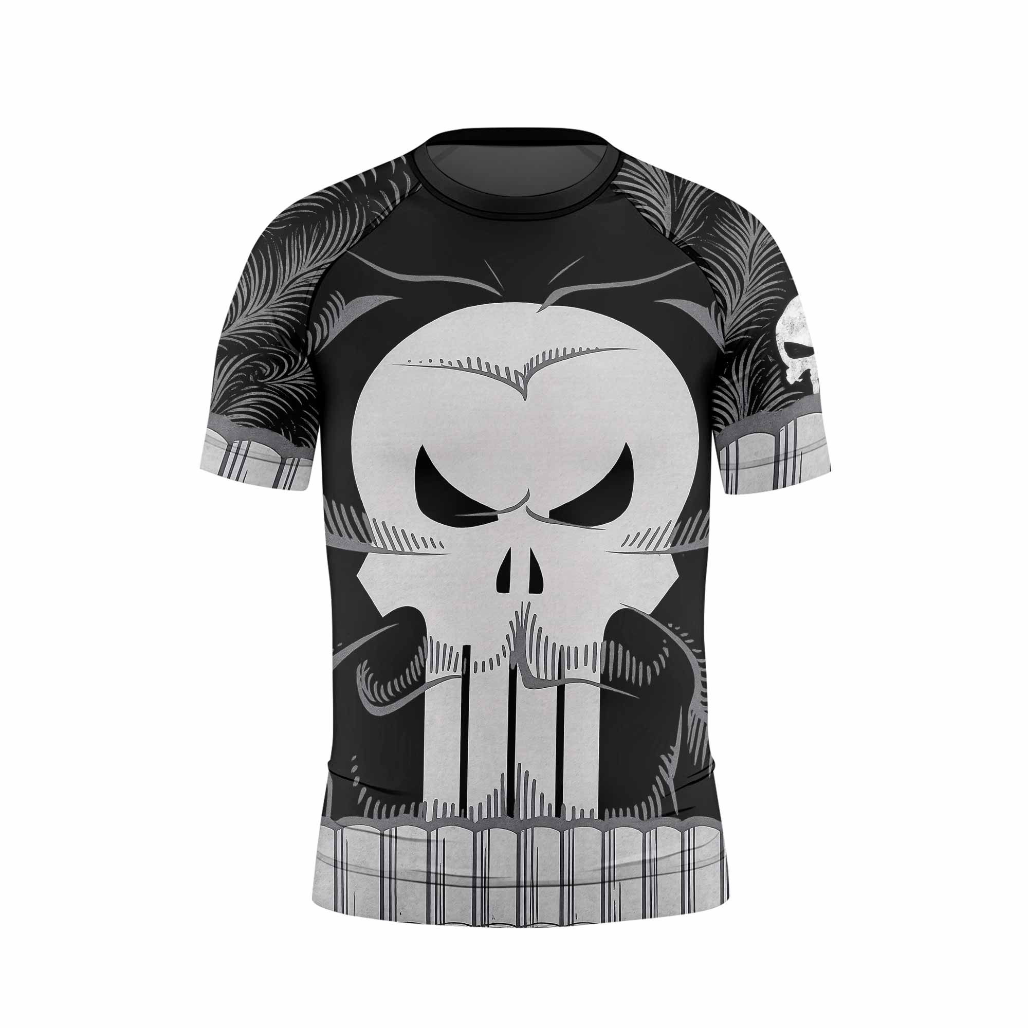 Punisher Skull Tactical Kids Rash Guard Short Sleeve - front view mockup