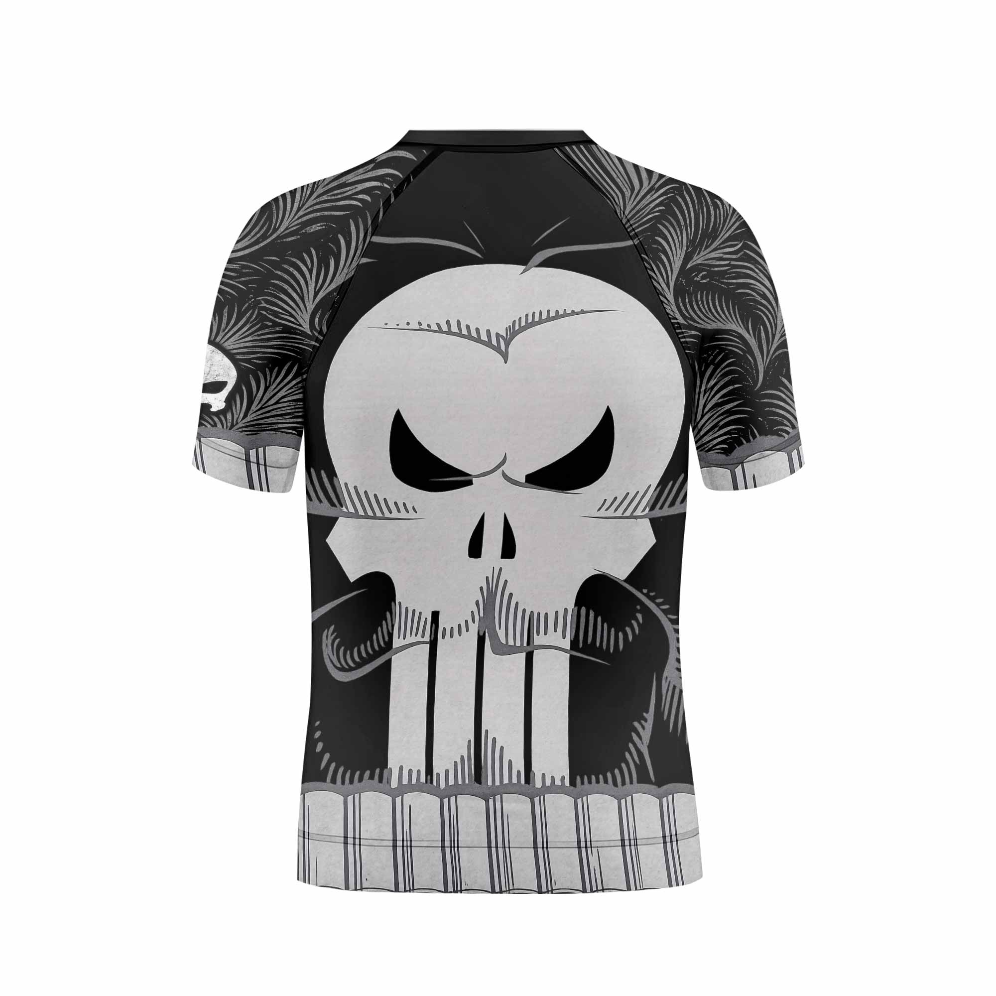 Punisher Skull Tactical Kids Rash Guard Short Sleeve - back view mockup