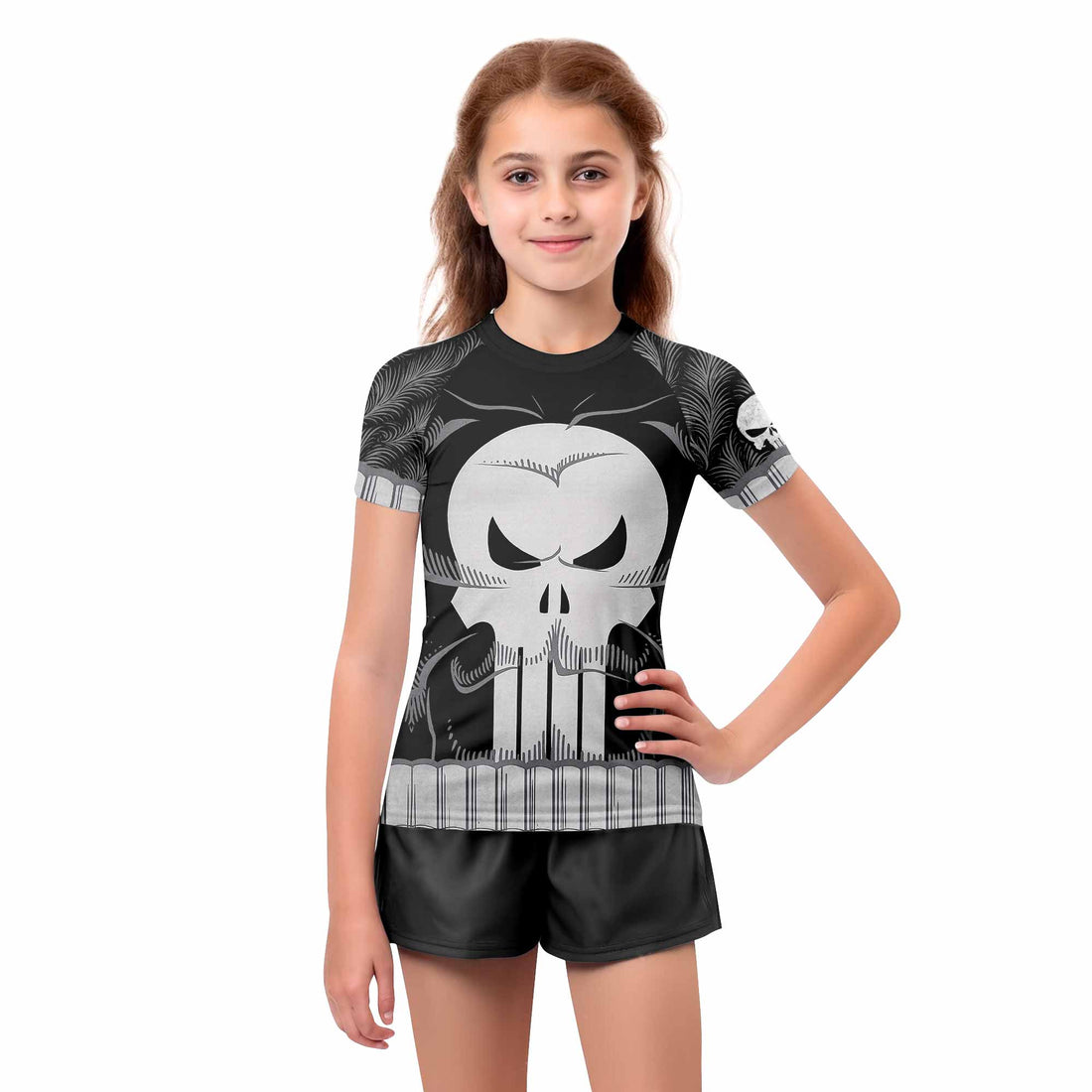 Punisher Skull Tactical Kids Rash Guard Short Sleeve - boy's lifestyle view