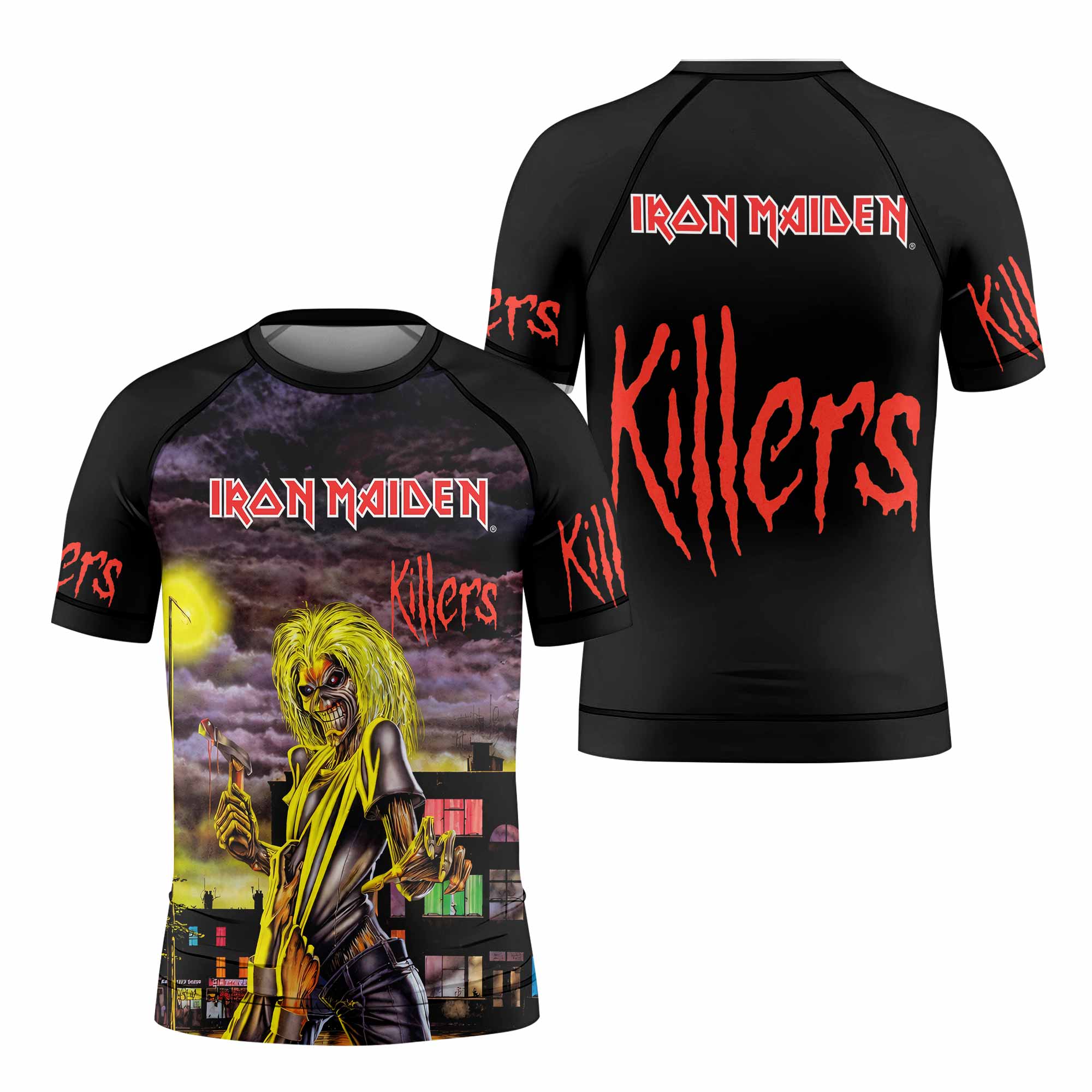 Killers Iron Maiden Kids Rash Guard Short Sleeve - front and back view
